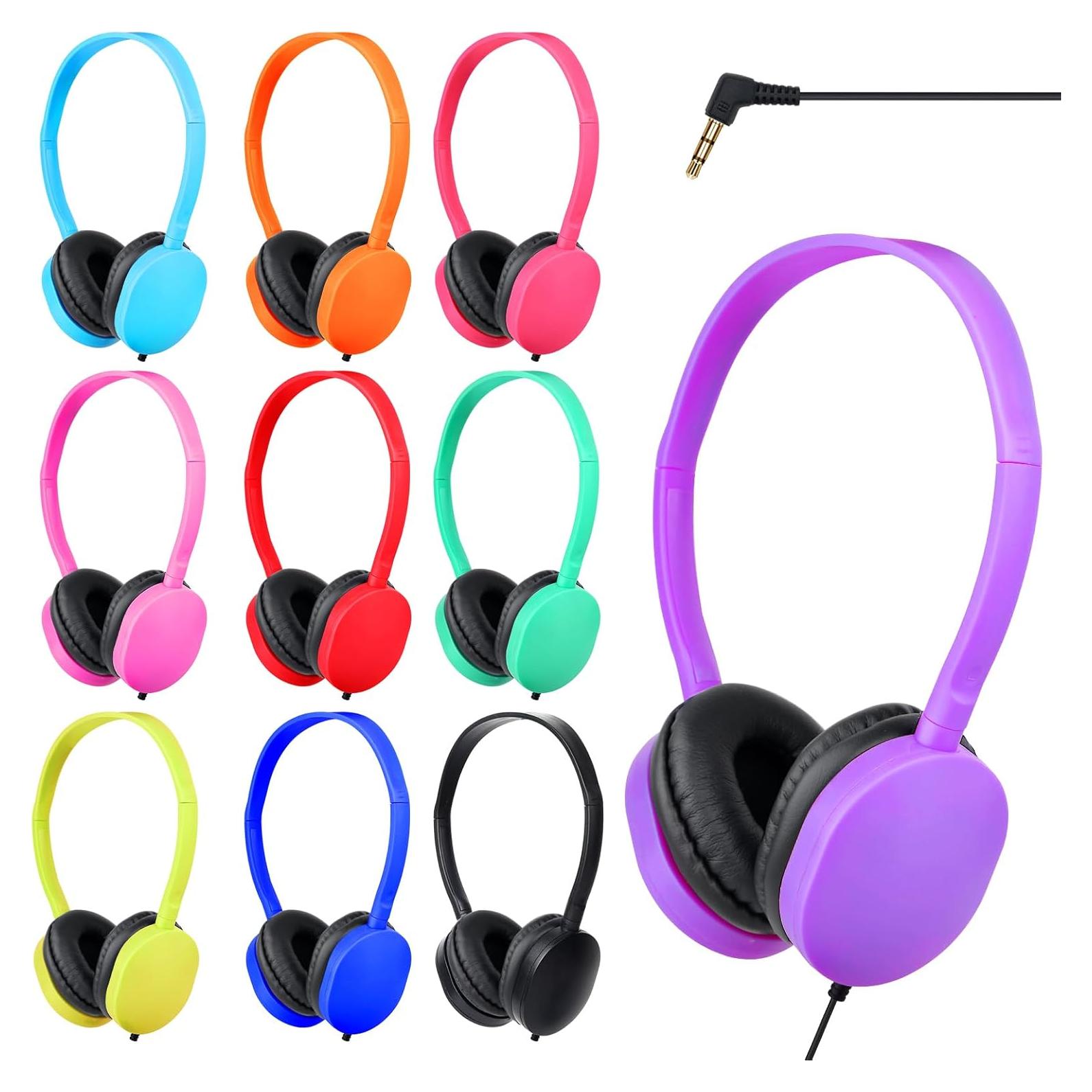 Kids Headphones Bulk 25 Pack for School Classroom Wholesale Earphones Class Set of Headphones for Students Teens Children Multi Color 3.5mm Jack