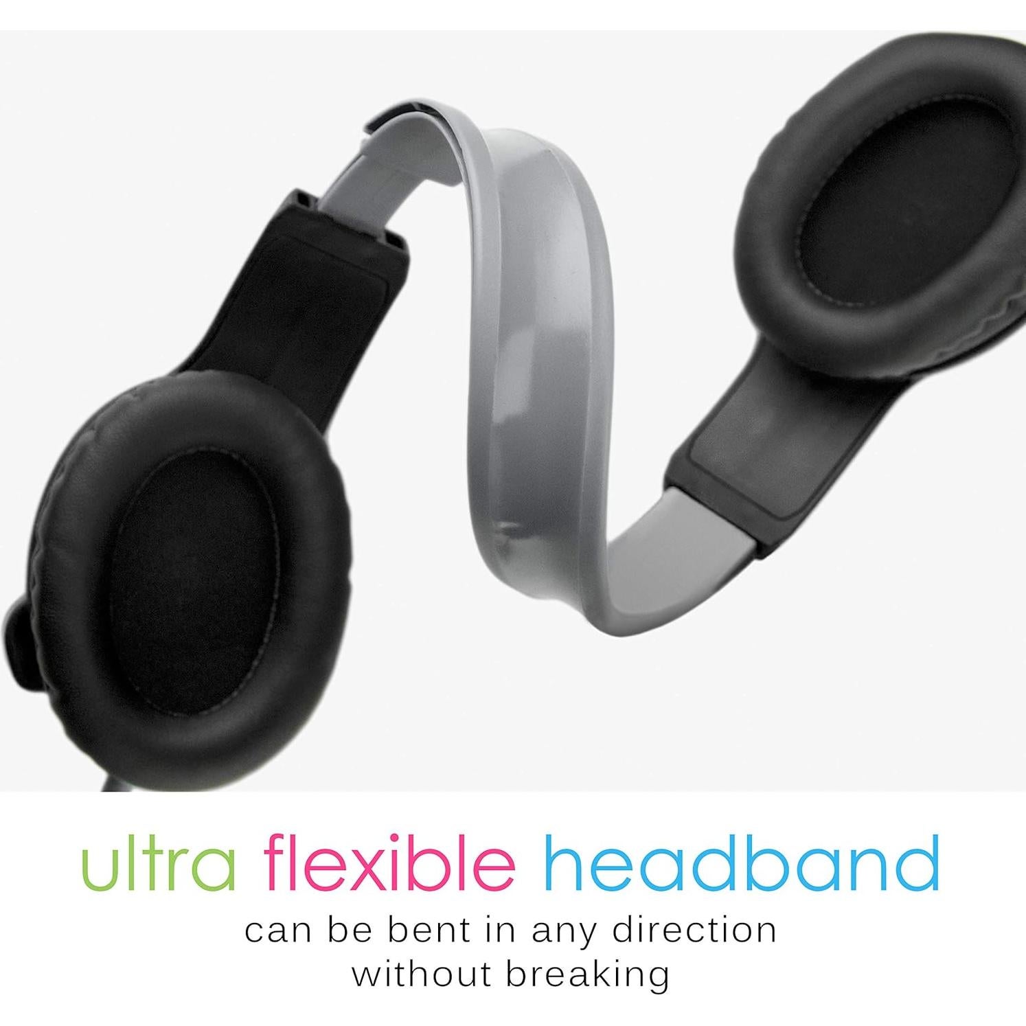 MEE audio KidJamz Safe Listening Headset for Kids 3-Pack with Volume-limiting Technology + 2 Cables; Includes Boom Microphone for Remote Learning, Video Chat, Gaming, and Phone Calls (Black, 3-Pack)