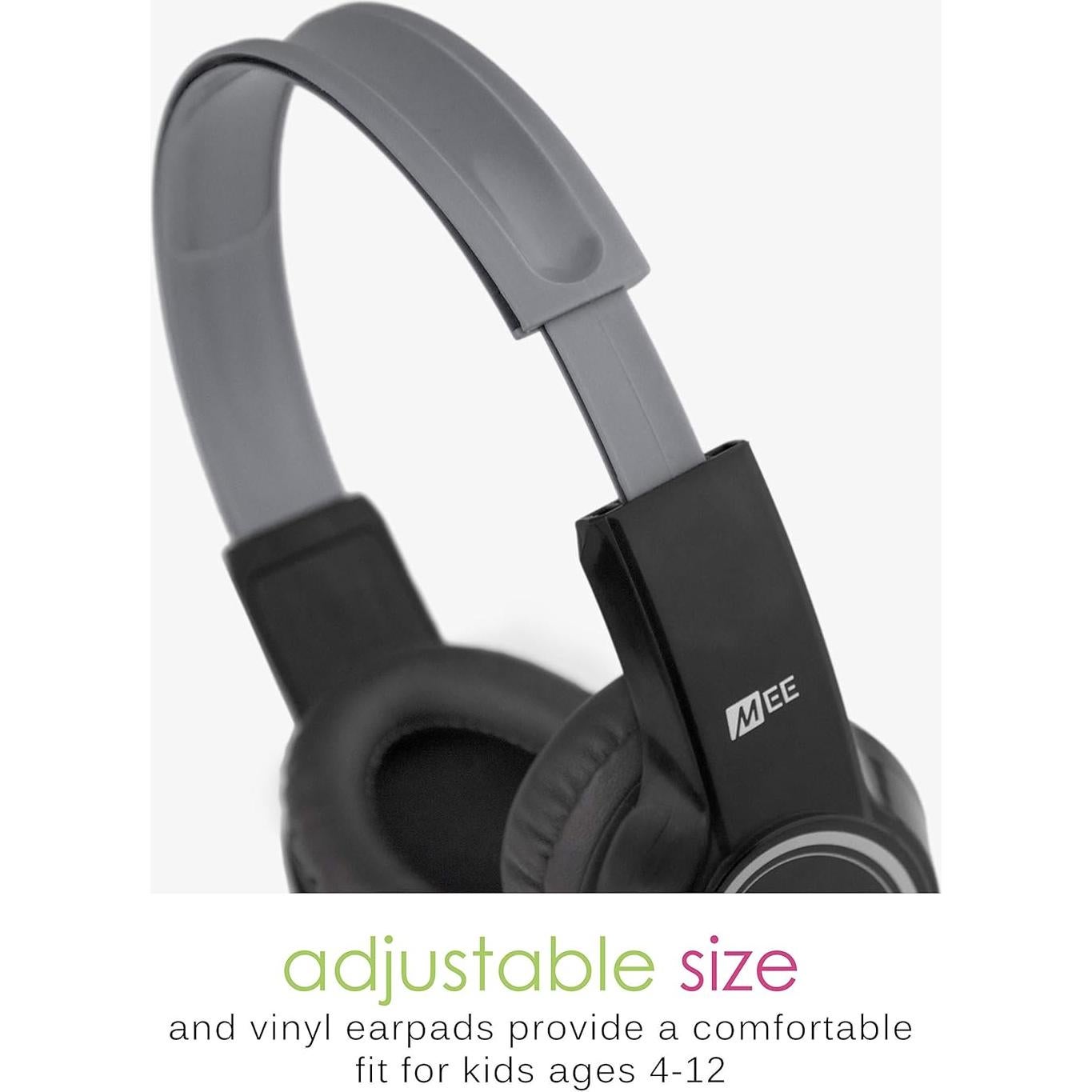 MEE audio KidJamz Safe Listening Headset for Kids 3-Pack with Volume-limiting Technology + 2 Cables; Includes Boom Microphone for Remote Learning, Video Chat, Gaming, and Phone Calls (Black, 3-Pack)