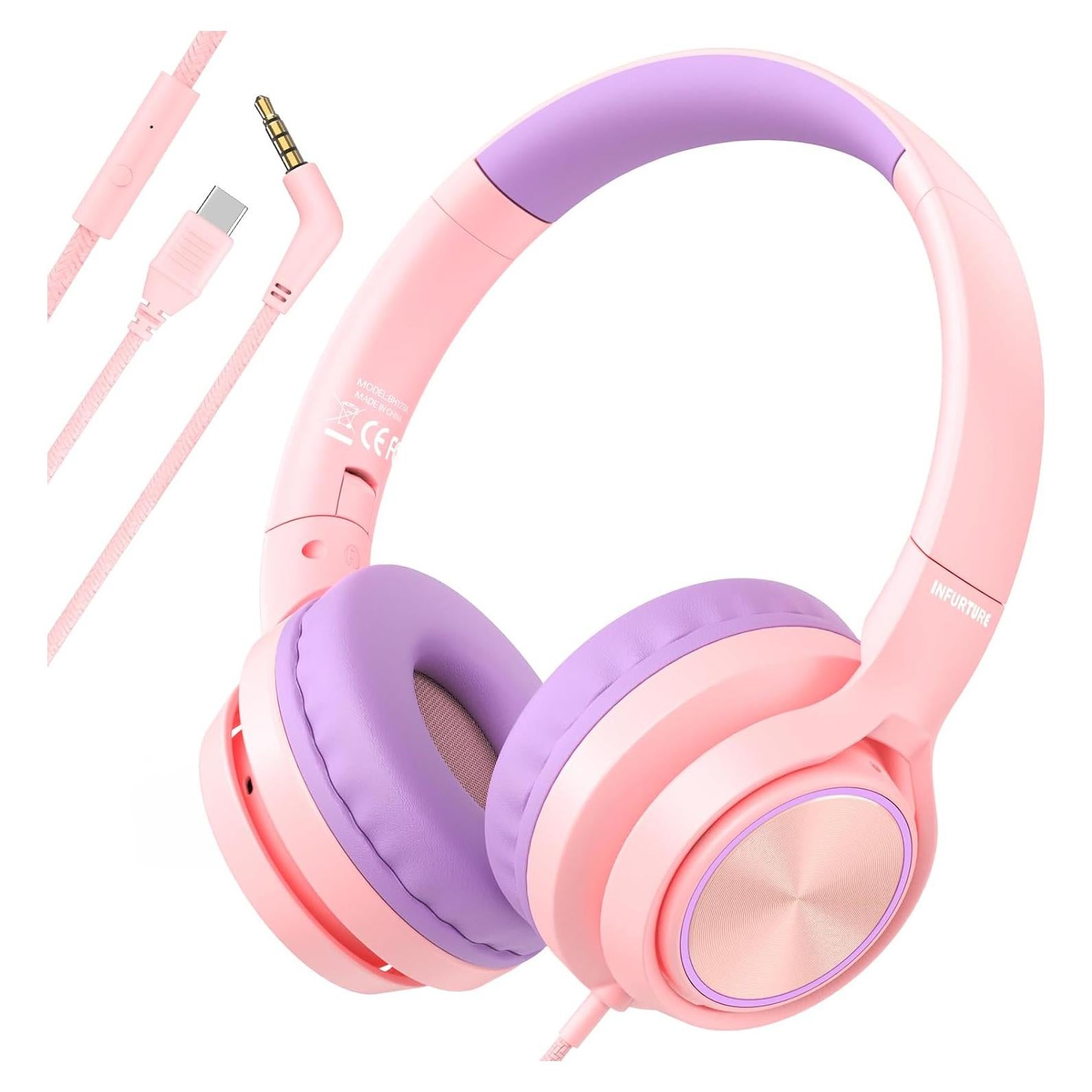 Auriculares INFURTURE CH5 USB C/3.5mm para Niños Rosa