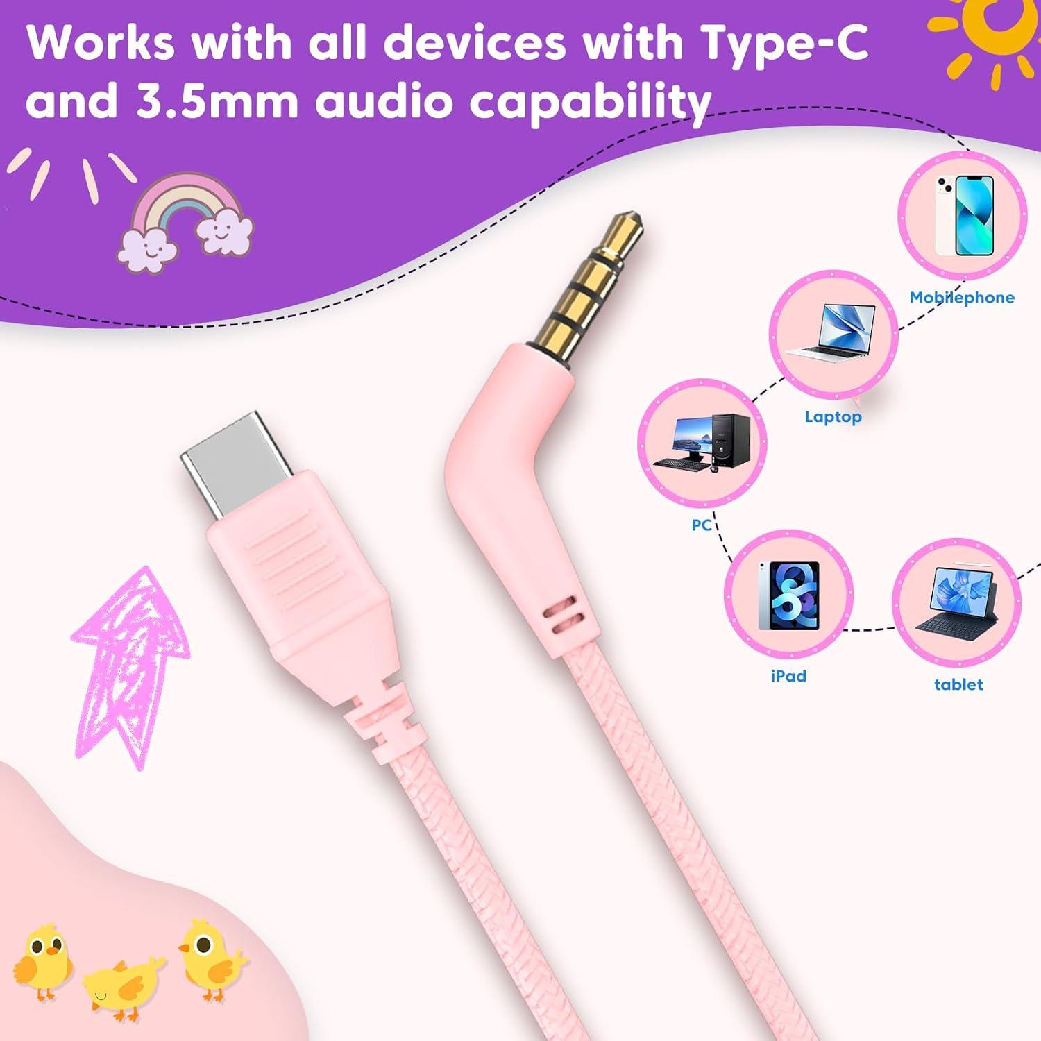 Auriculares INFURTURE CH5 USB C/3.5mm para Niños Rosa