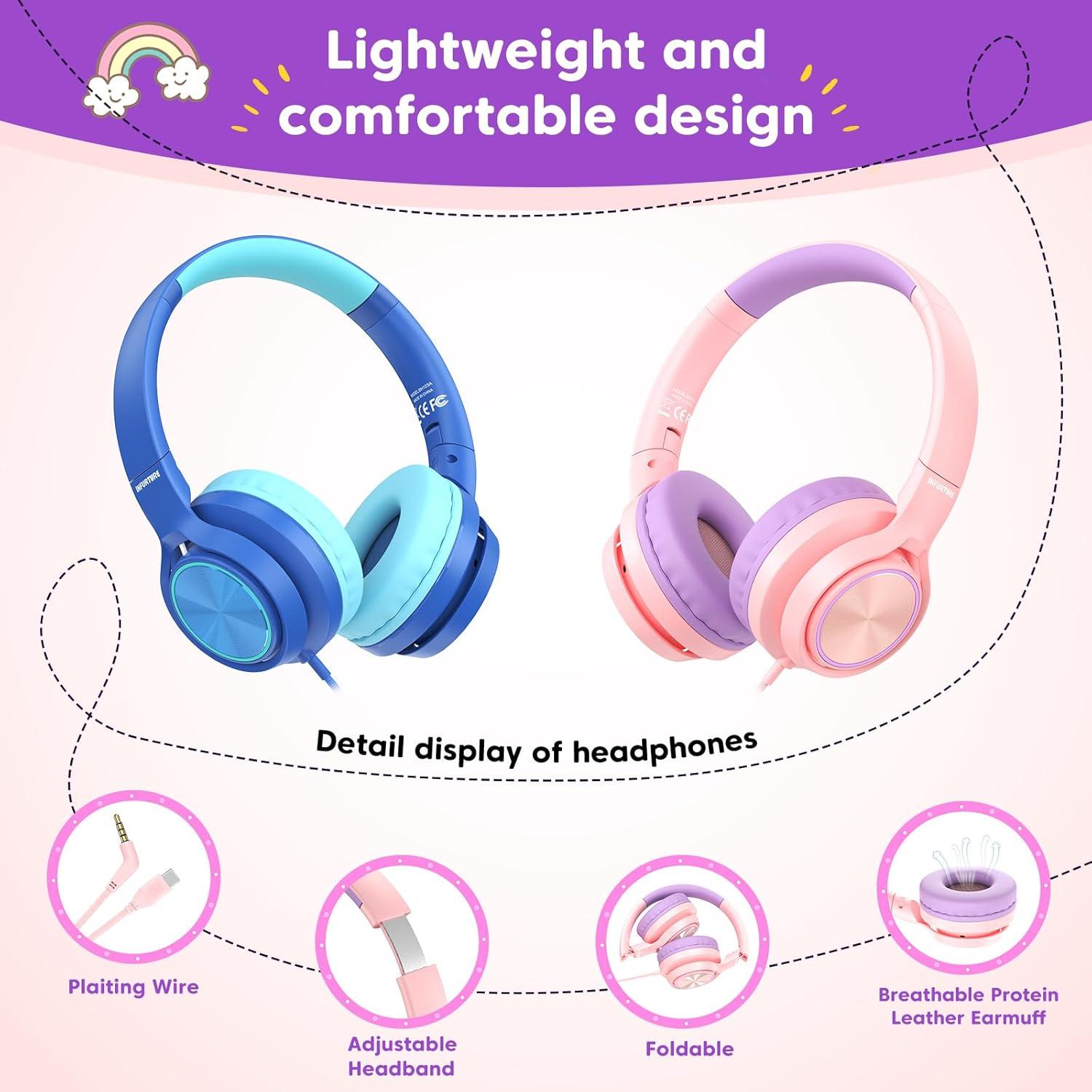 Auriculares INFURTURE CH5 USB C/3.5mm para Niños Rosa