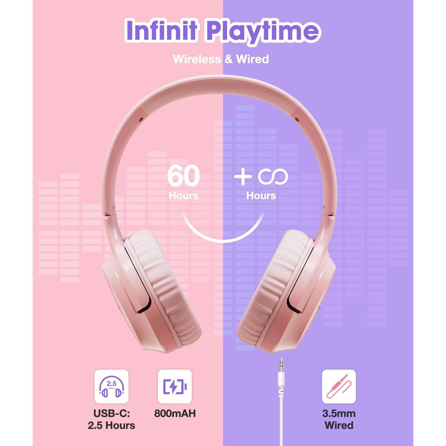 Auriculares Inalámbricos KONNAO para Niños Rosa 60H 85dB