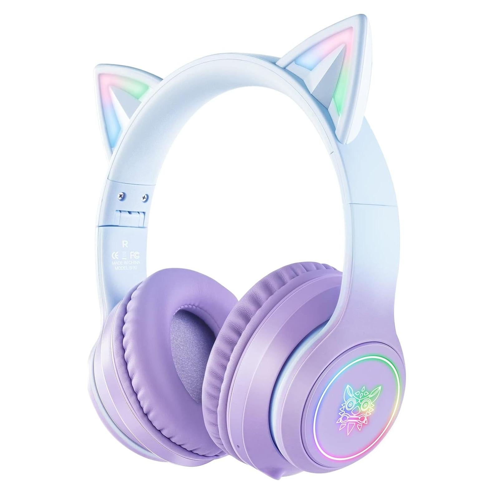 Auriculares Bluetooth SIMGAL B90 con orejas de gato RGB púrpura