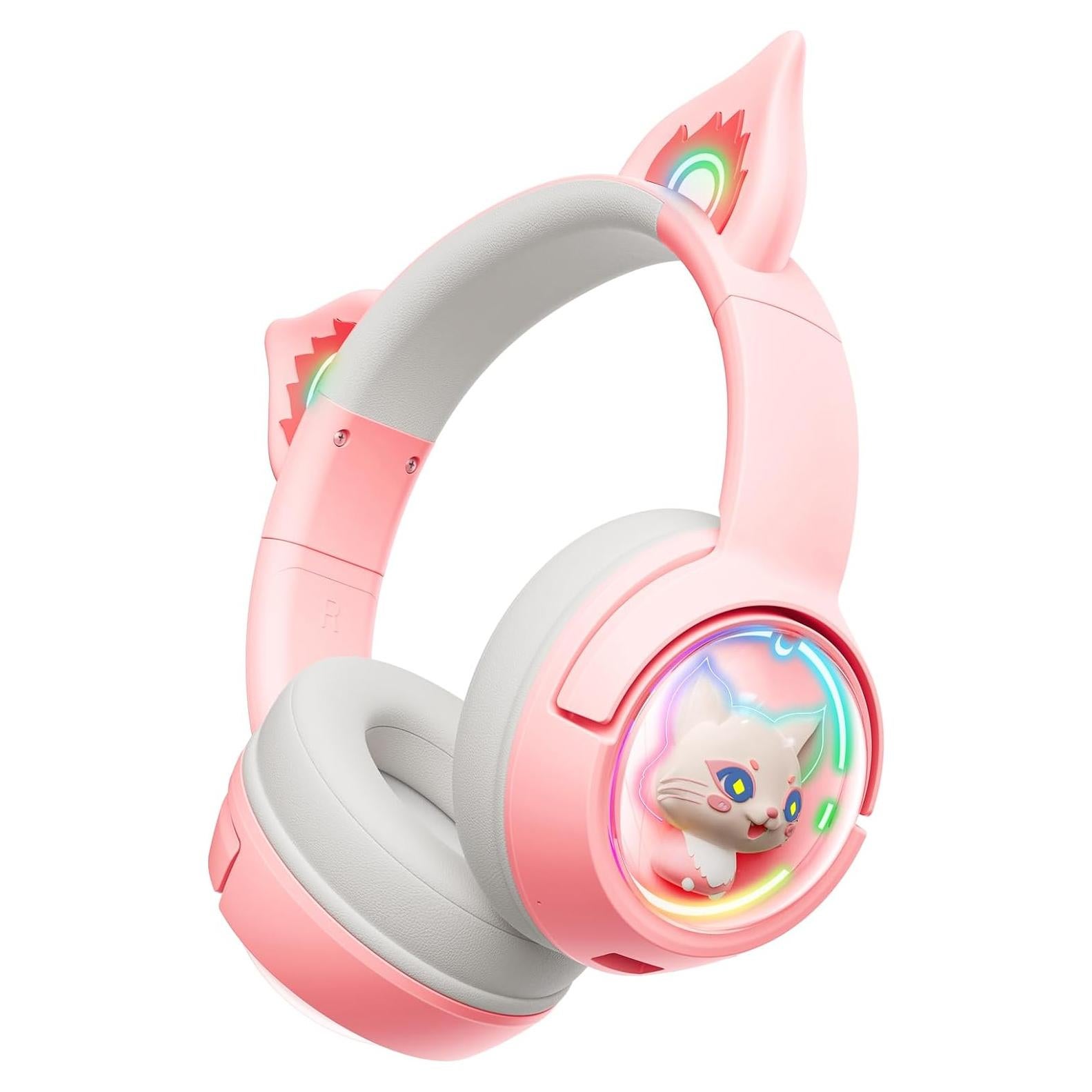 Auriculares Bluetooth PHNIXGAM Rosa con Luz RGB y Micrófono