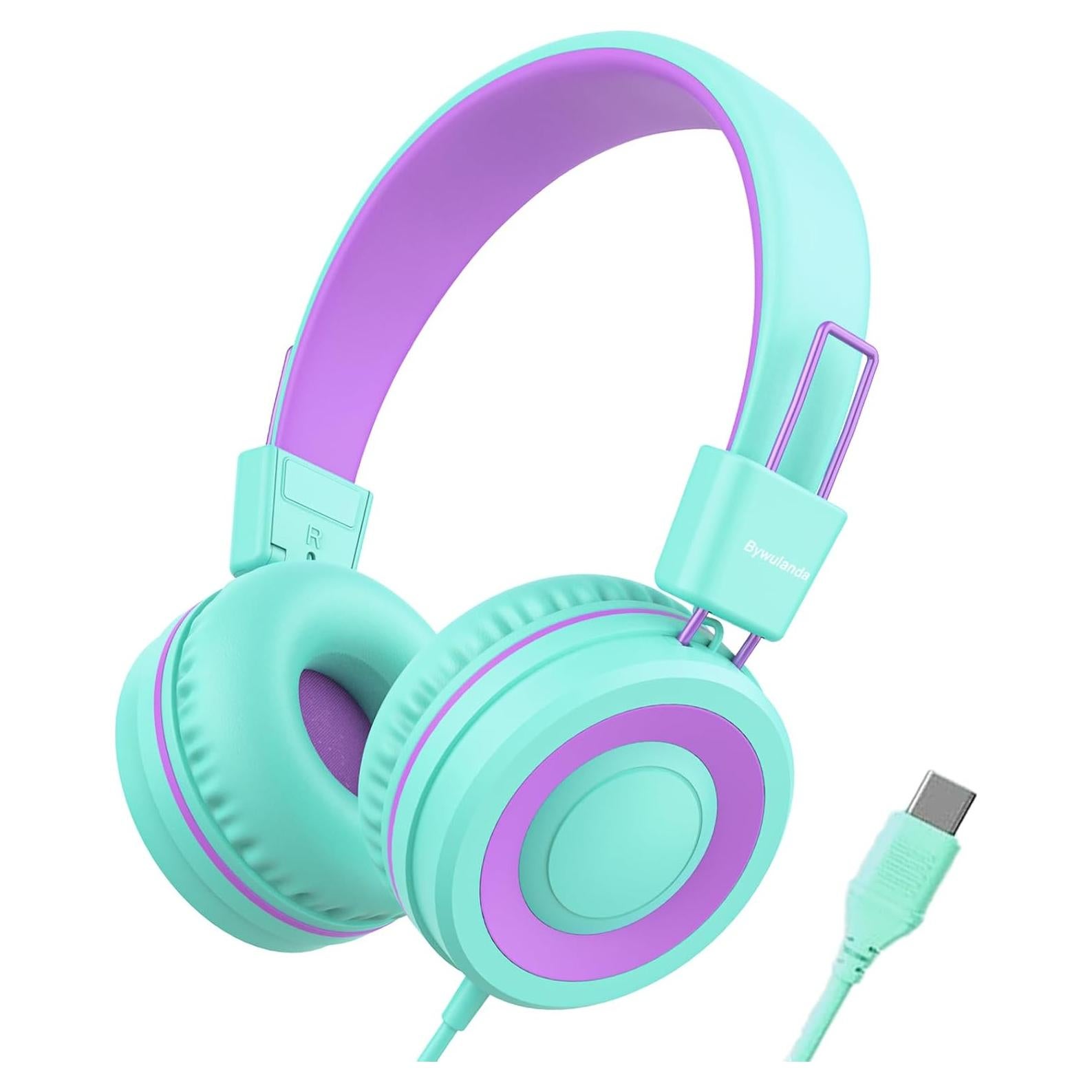 Auriculares USB Tipo C Bywulanda para Niños 94dB Verde Menta