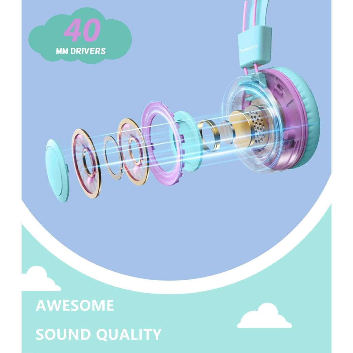 Auriculares USB Tipo C Bywulanda para Niños 94dB Verde Menta