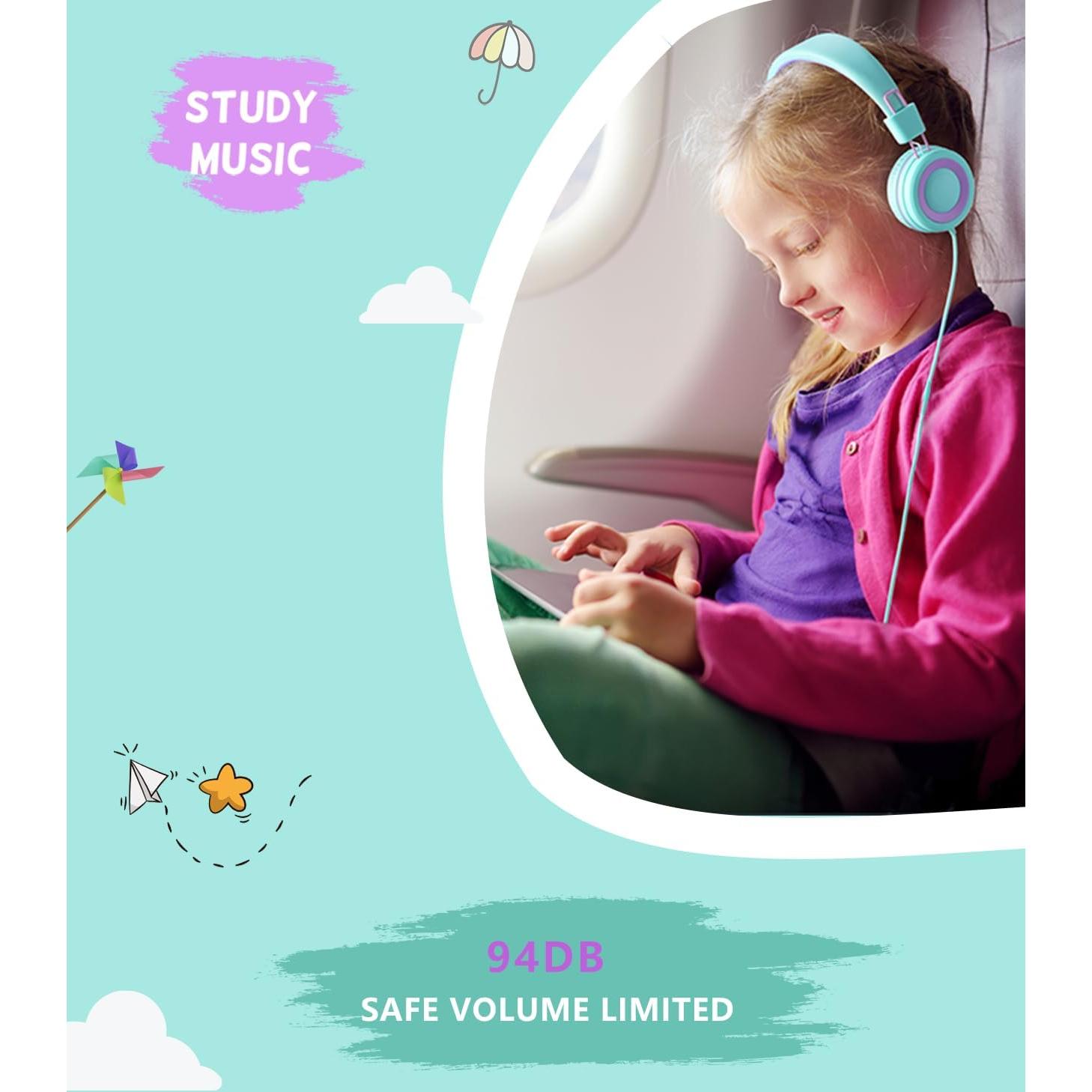 Auriculares USB Tipo C Bywulanda para Niños 94dB Verde Menta