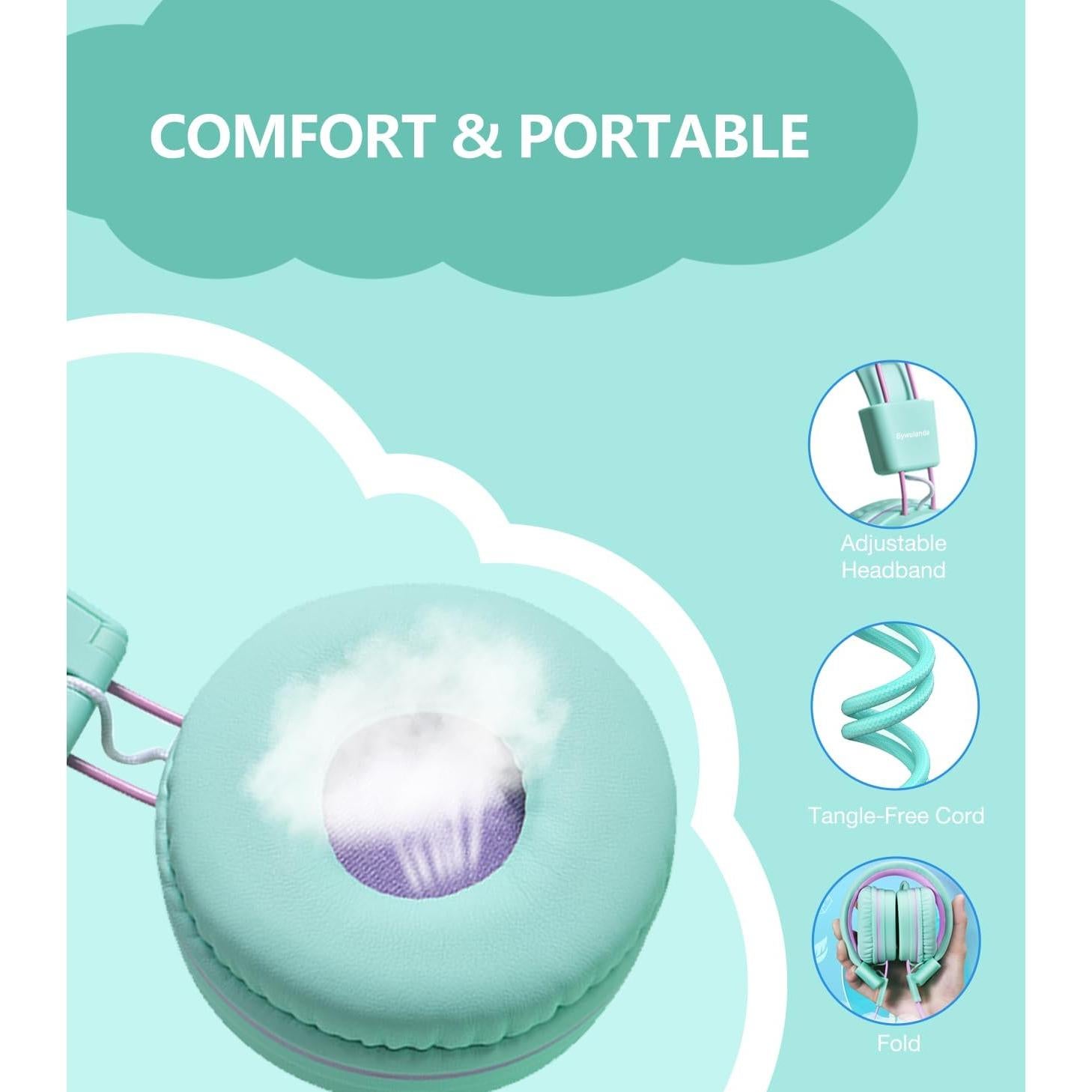 Auriculares USB Tipo C Bywulanda para Niños 94dB Verde Menta