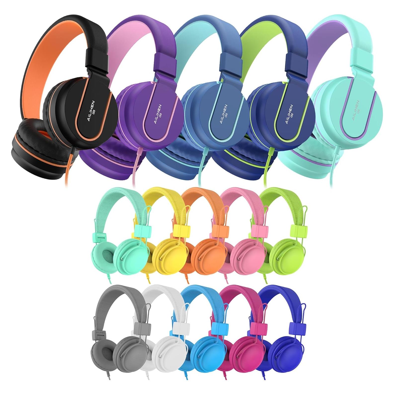 Auriculares AILIHEN para Niños - Paquete de 15 On-Ear con Micrófono