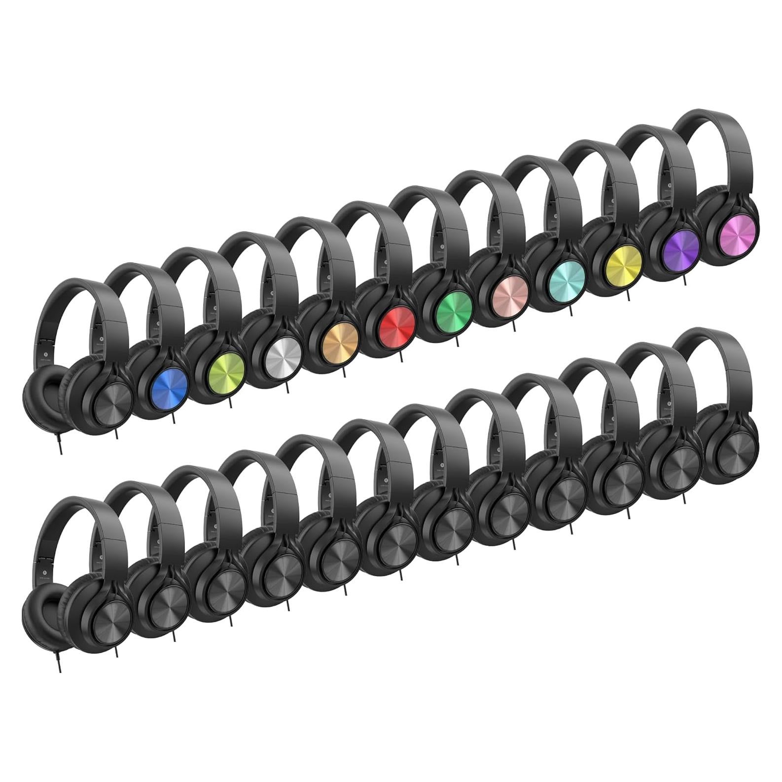 AILIHEN Headphones Wired 24-Pack Bulk for School Students Kids K-12 Classroom，Adjustable, Foldable, Over-Ear Headsets with Microphone HD Stereo Sound 3.5mm Jack for Chromebook, Laptop