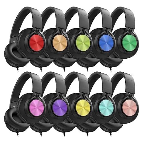 AILIHEN Headphones Wired A8 100-Pack Bulk for School Students Kids K-12 Classroom，Adjustable, Foldable, Over-Ear Headsets with Microphone HD Stereo Sound 3.5mm Jack for Chromebook, Laptop