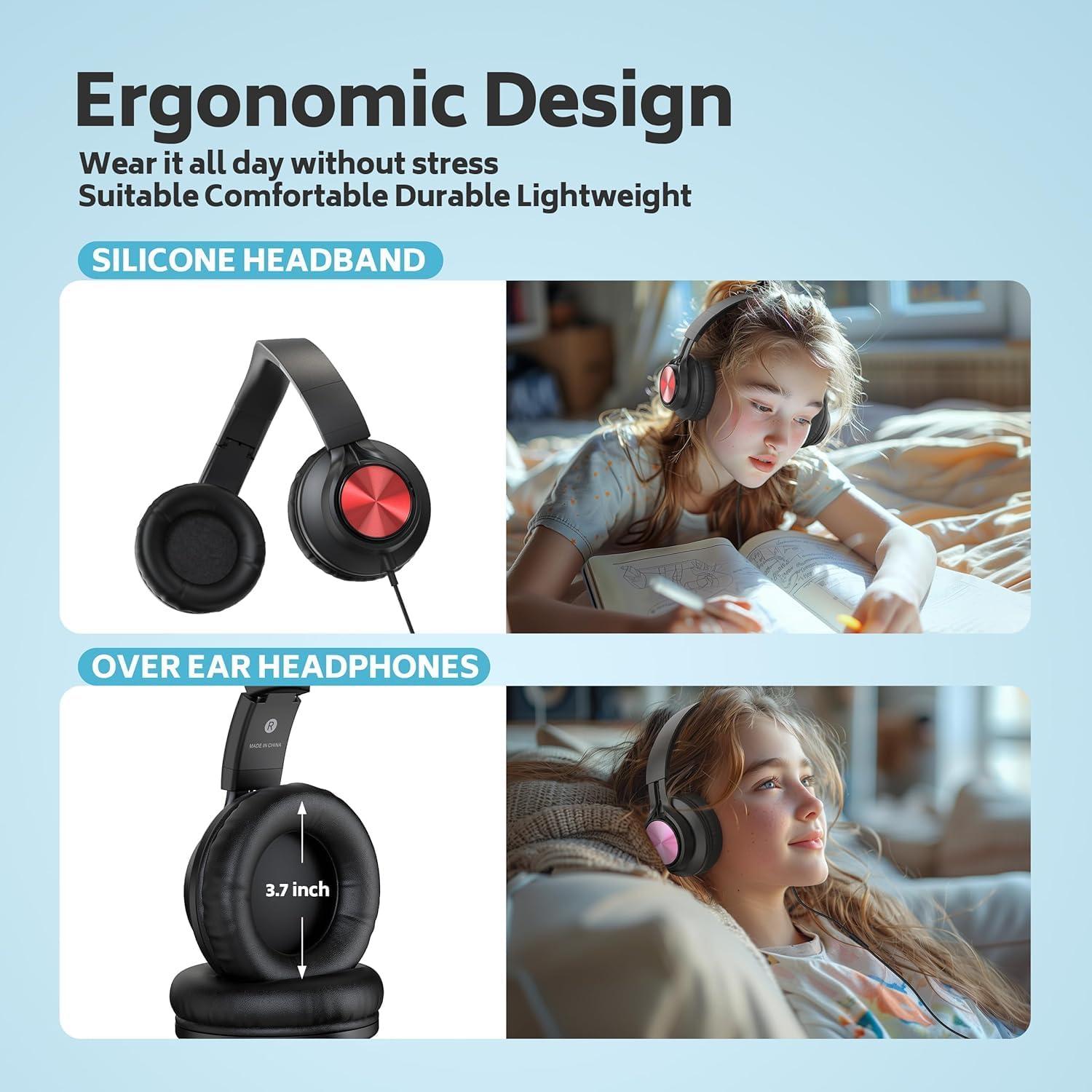 AILIHEN Headphones Wired A8 100-Pack Bulk for School Students Kids K-12 Classroom，Adjustable, Foldable, Over-Ear Headsets with Microphone HD Stereo Sound 3.5mm Jack for Chromebook, Laptop