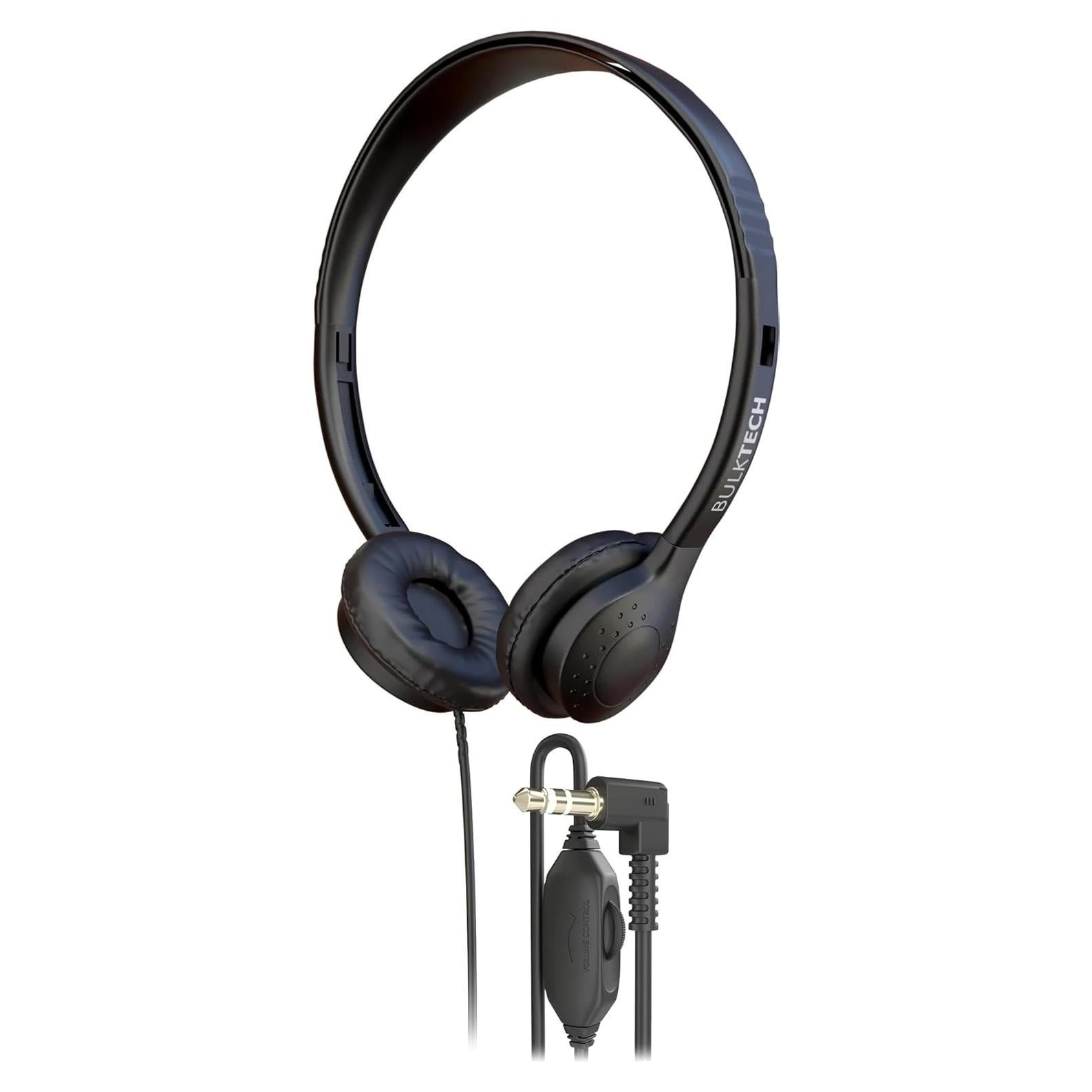 1 Pack Wired On-Ear Leather Headphones with 3.5mm Connector and Remote Control for Volume, Black