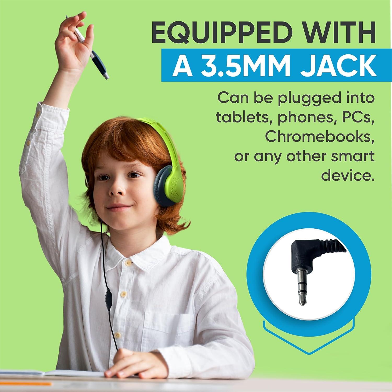 1 Pack Wired On-Ear Leather Headphones with 3.5mm Connector and Remote Control for Volume, Black