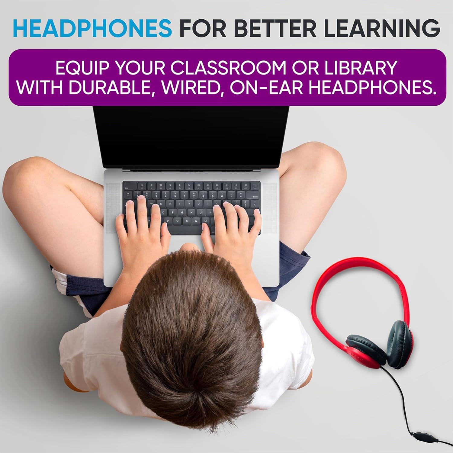 1 Pack Wired On-Ear Leather Headphones with 3.5mm Connector and Remote Control for Volume, Black