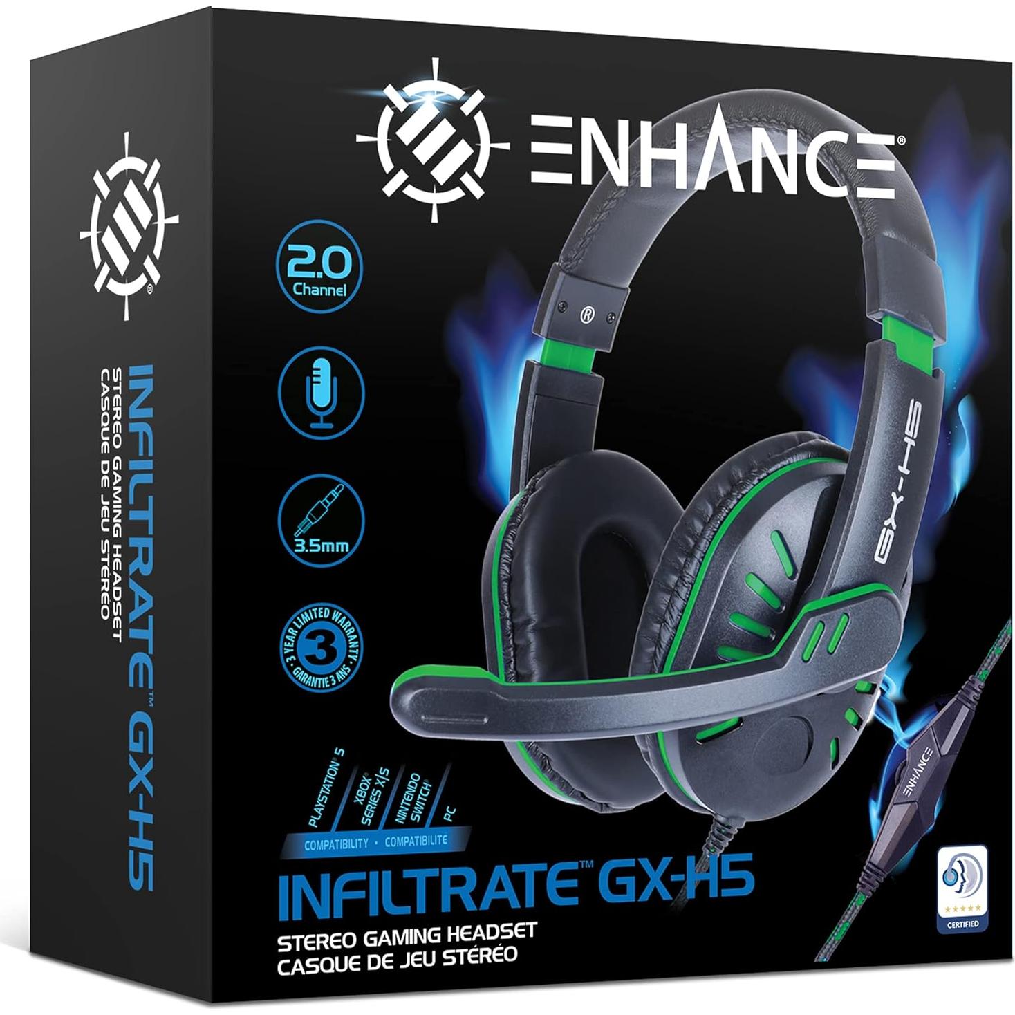 Auriculares Gaming ENHANCE GX-H5 Verde con Micrófono 3.5mm