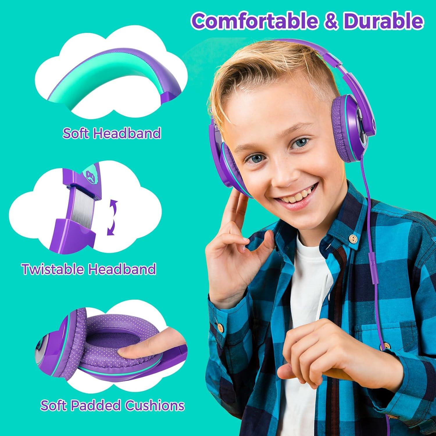 Auriculares Rockpapa Comfort+ para Niños con Micrófono Púrpura