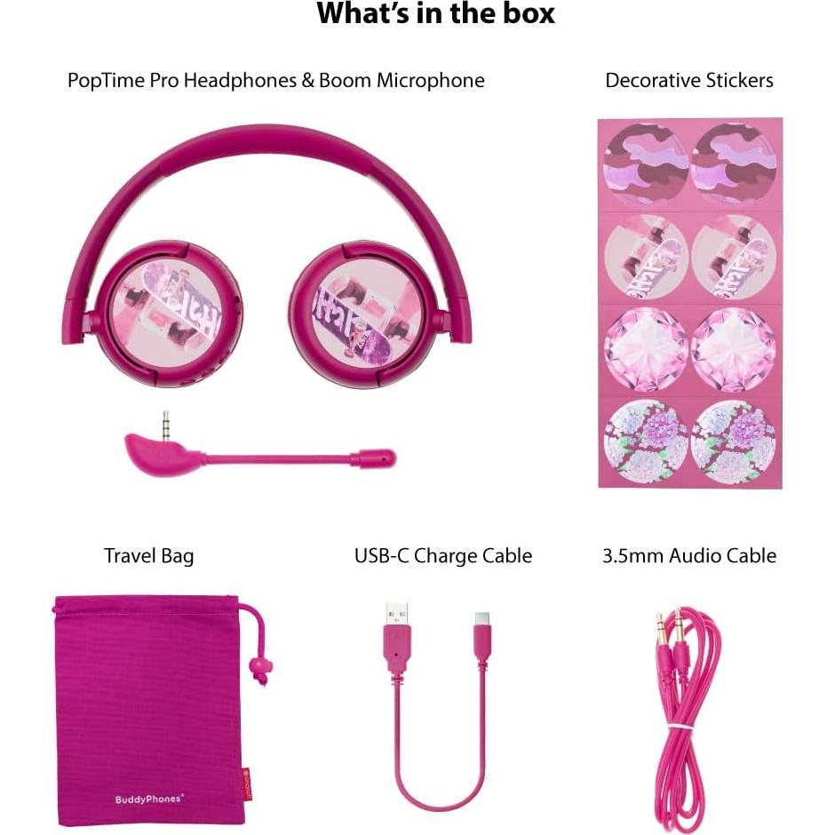 Made for Amazon Bluetooth Kids Headphones with Boom Microphone Age (7-12) | Pink