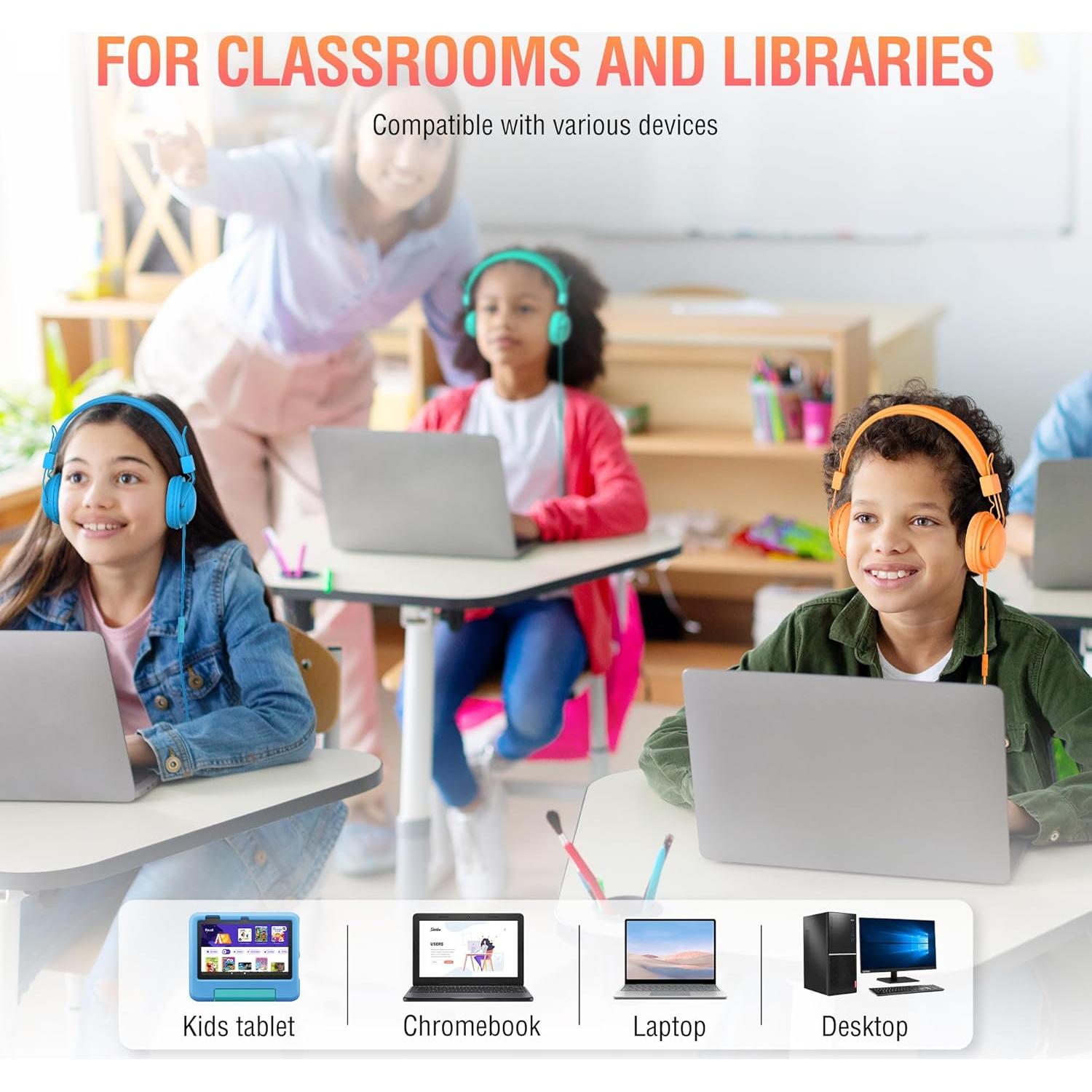 Auriculares Cableados para Niños MIXCU YCS6 - Paquete de 12, Volumen 85dB