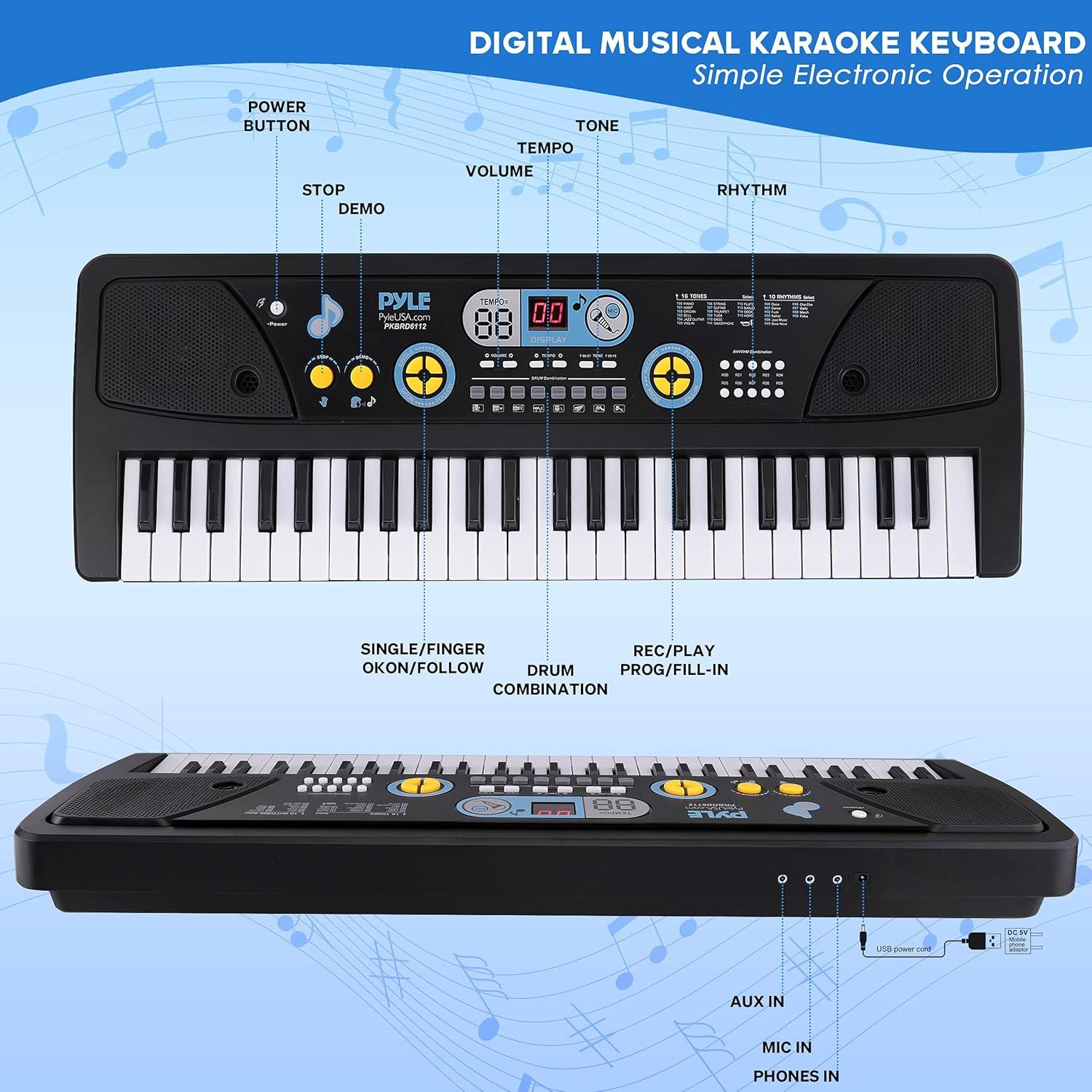 Teclado Eléctrico Pyle PKBRD6112 61 Teclas Karaoke Portátil