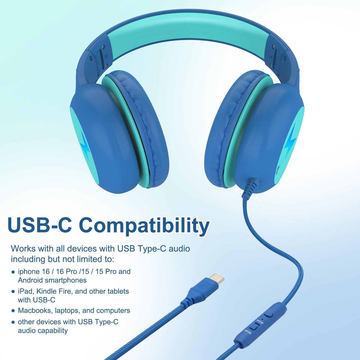 Auriculares para Niños Voopwink KH3 USB-C con Micrófono y Luz LED