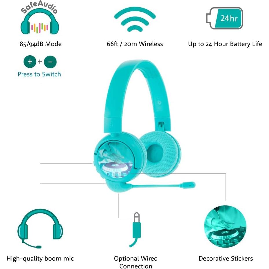 Made for Amazon Bluetooth Kids Headphones with Boom Microphone Age (7-12) | Teal