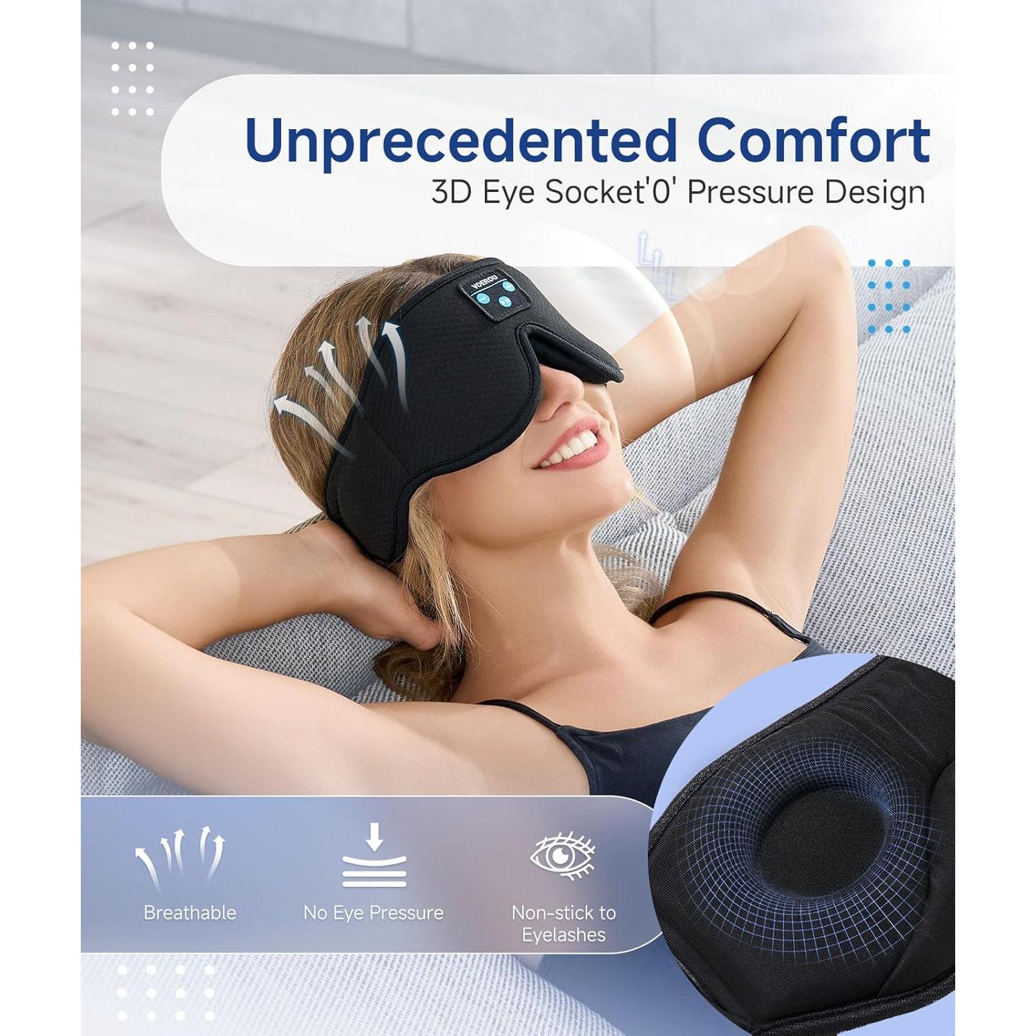 Máscara de Sueño Voerou con Auriculares Bluetooth 3D Ajustable