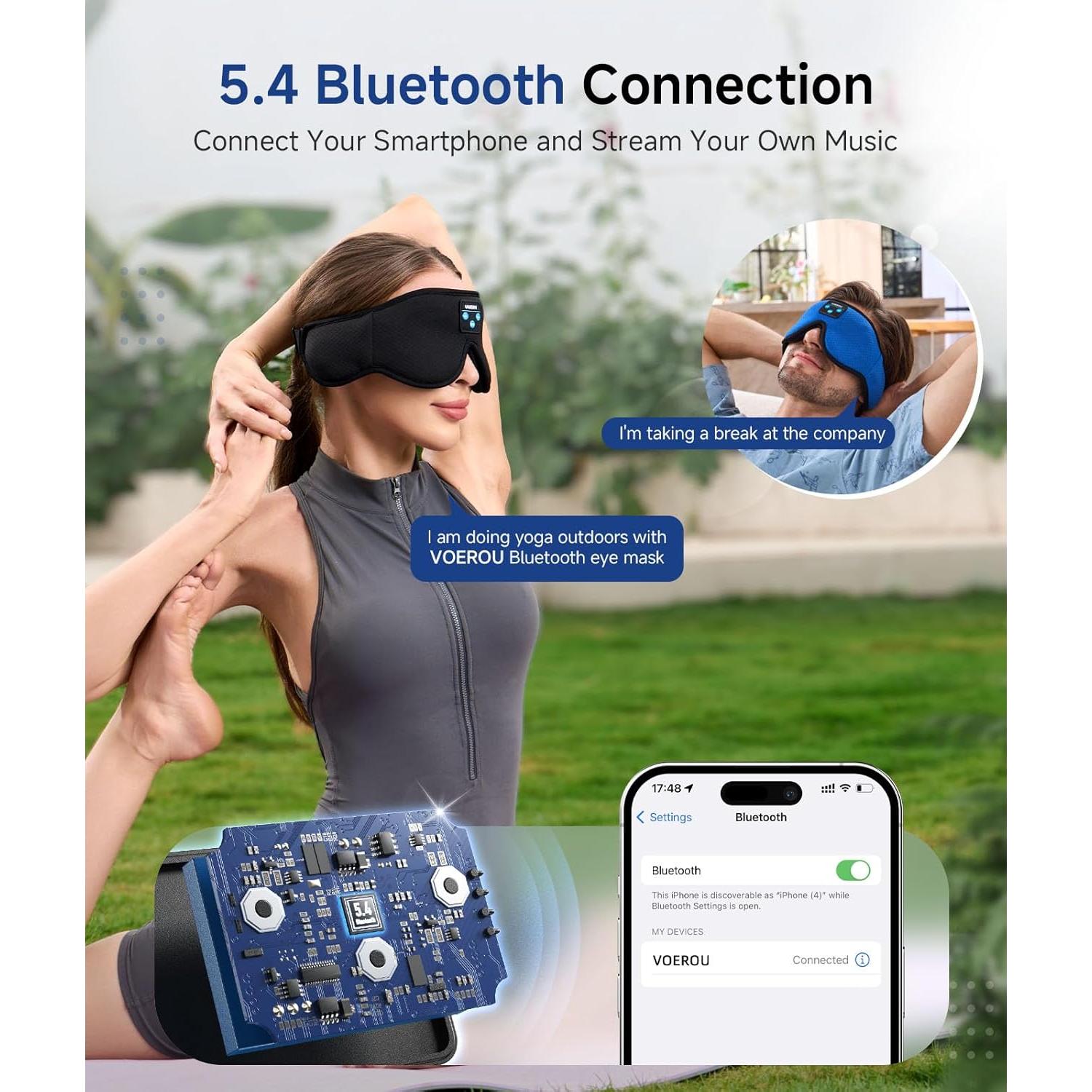 Máscara de Sueño Voerou con Auriculares Bluetooth 3D Ajustable