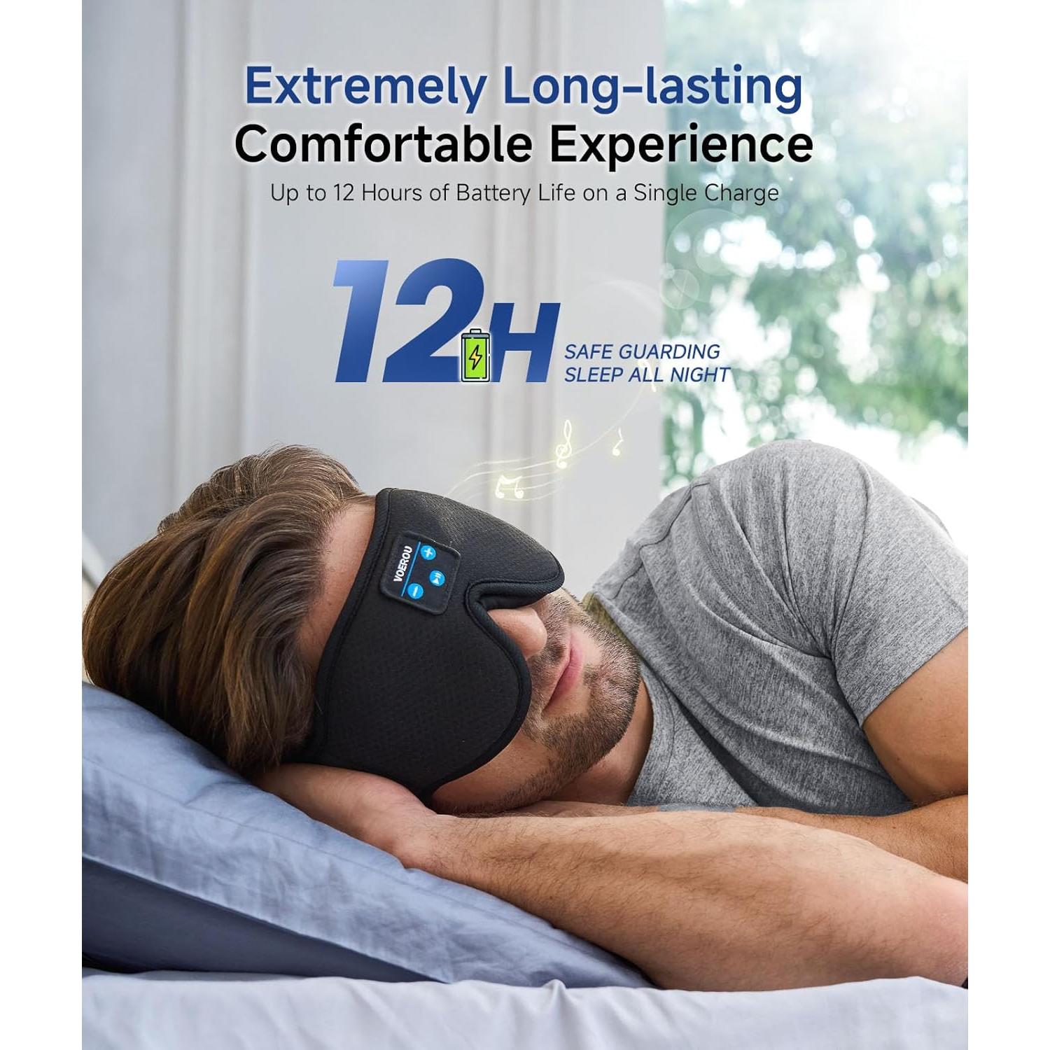 Máscara de Sueño Voerou con Auriculares Bluetooth 3D Ajustable