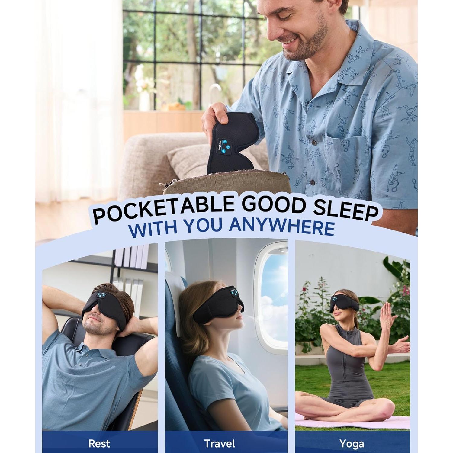 Máscara de Sueño Voerou con Auriculares Bluetooth 3D Ajustable