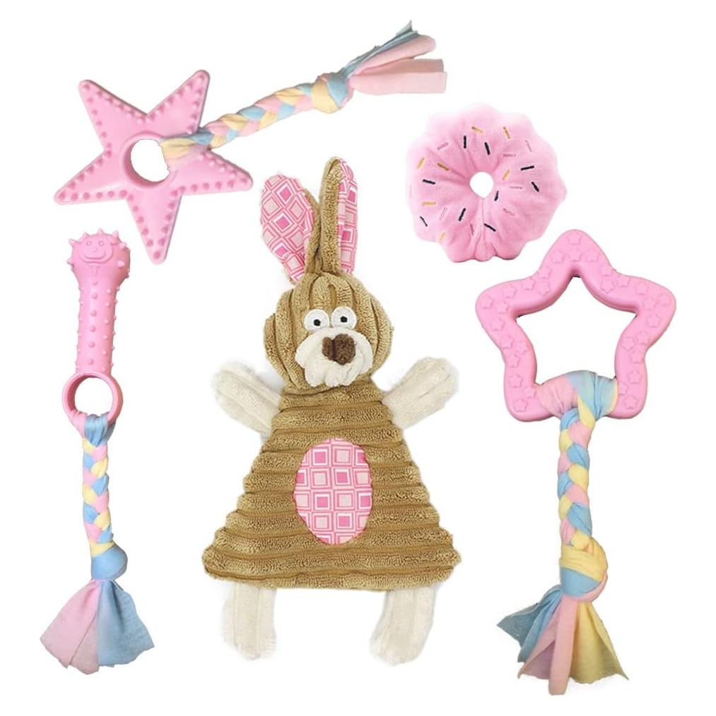 Juguetes para cachorros Volacopets 5 piezas rosa masticar