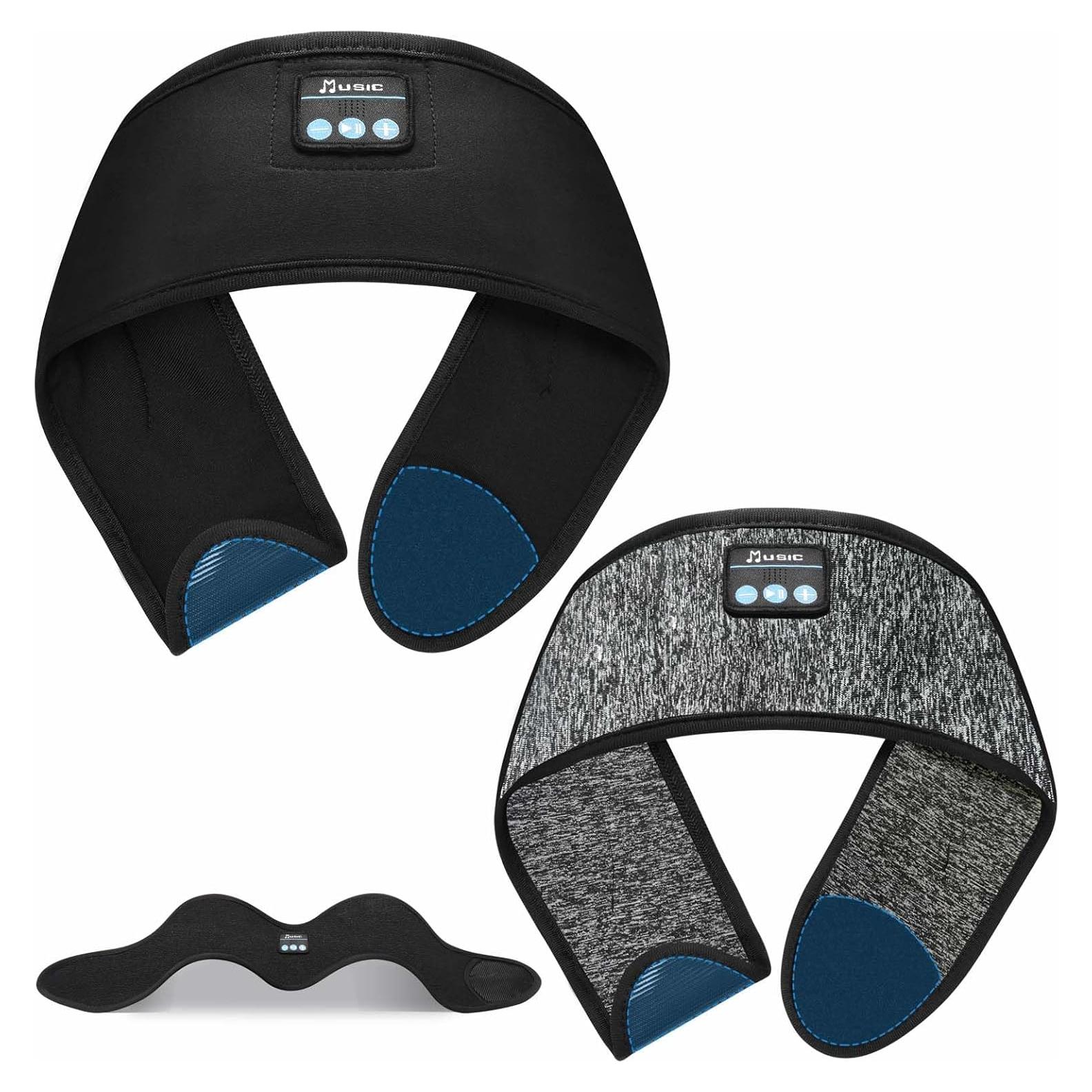 2PCS Adjustable Bluetooth Headband Headphones, Sleeping Headphones with Thin Speakers Mic for Men/Women, Yoga, Running, Workout, Travel, Meditation (Grey&Black)