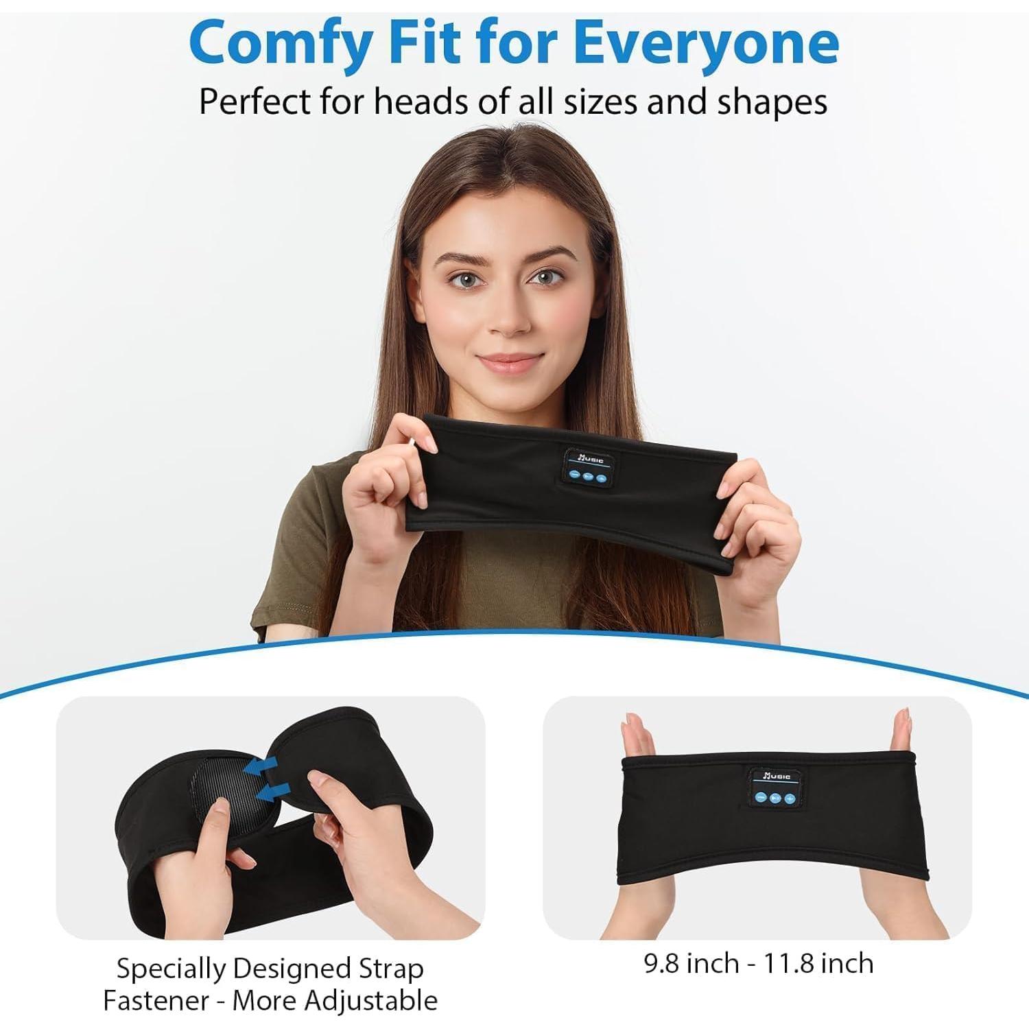 2PCS Adjustable Bluetooth Headband Headphones, Sleeping Headphones with Thin Speakers Mic for Men/Women, Yoga, Running, Workout, Travel, Meditation (Grey&Black)