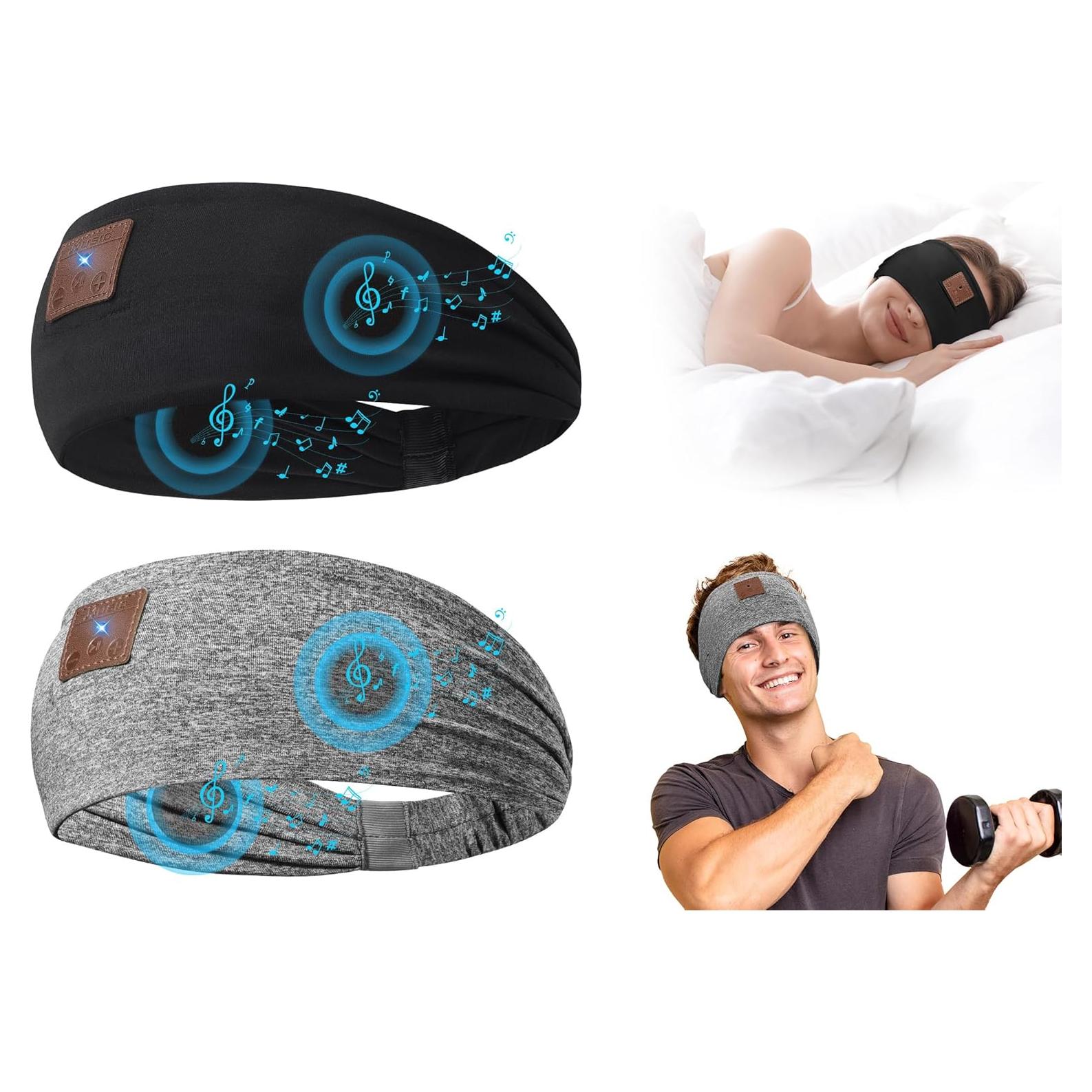 2-Pack Sleeping Headphones Wireless Bluetooth 5.4, Headband Headphones with Ultra-Thin Speakers, Bluetooth Headband for Side Sleepers, Running, Workout, Insomniac, Travel, Meditation（Black&Grey）