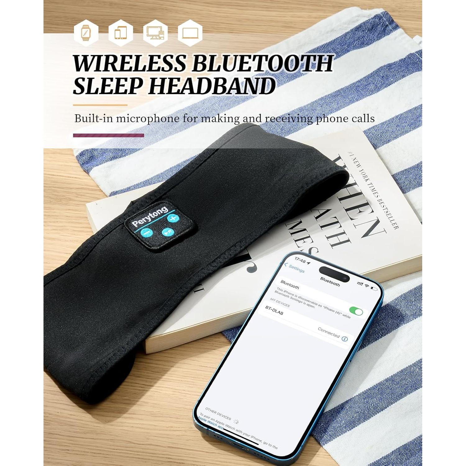 Auriculares para dormir Perytong Bluetooth 5.2 ergonómicos negros