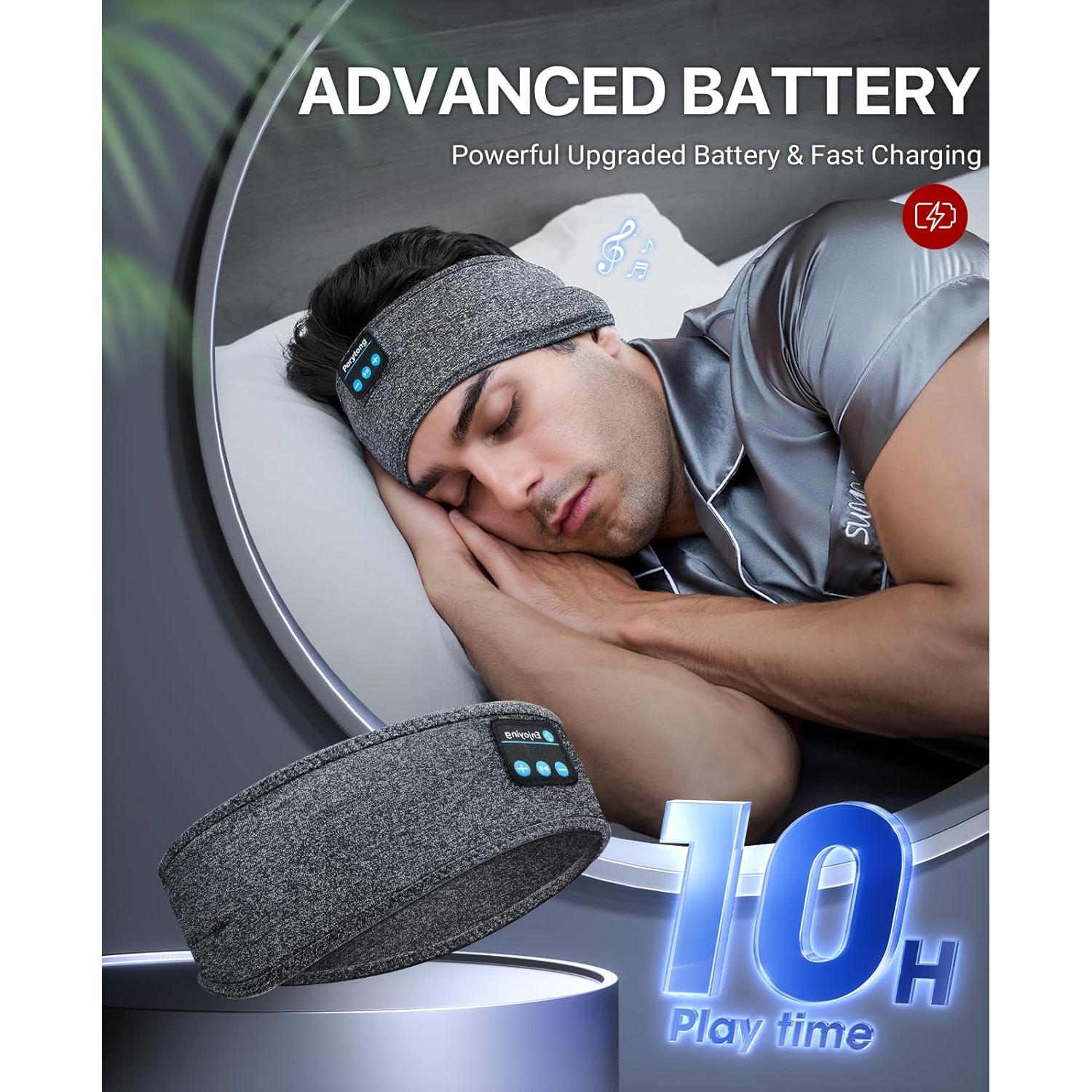 Perytong Sleep Headphones Wireless Headband Stretchable Bluetooth 5.4 Sleep Headband Earphones, Comfy Side Sleeping Earbuds with High Definition Stereo Speakers, Electronics, Gifts for Men Women