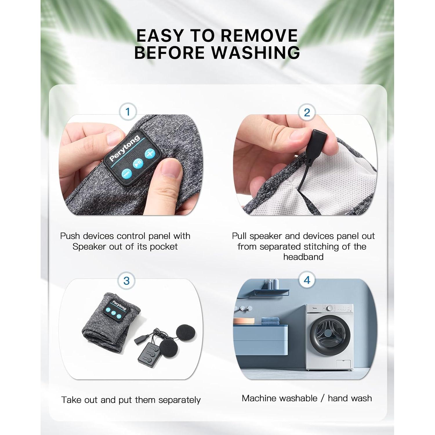 Perytong Sleep Headphones Wireless Headband Stretchable Bluetooth 5.4 Sleep Headband Earphones, Comfy Side Sleeping Earbuds with High Definition Stereo Speakers, Electronics, Gifts for Men Women