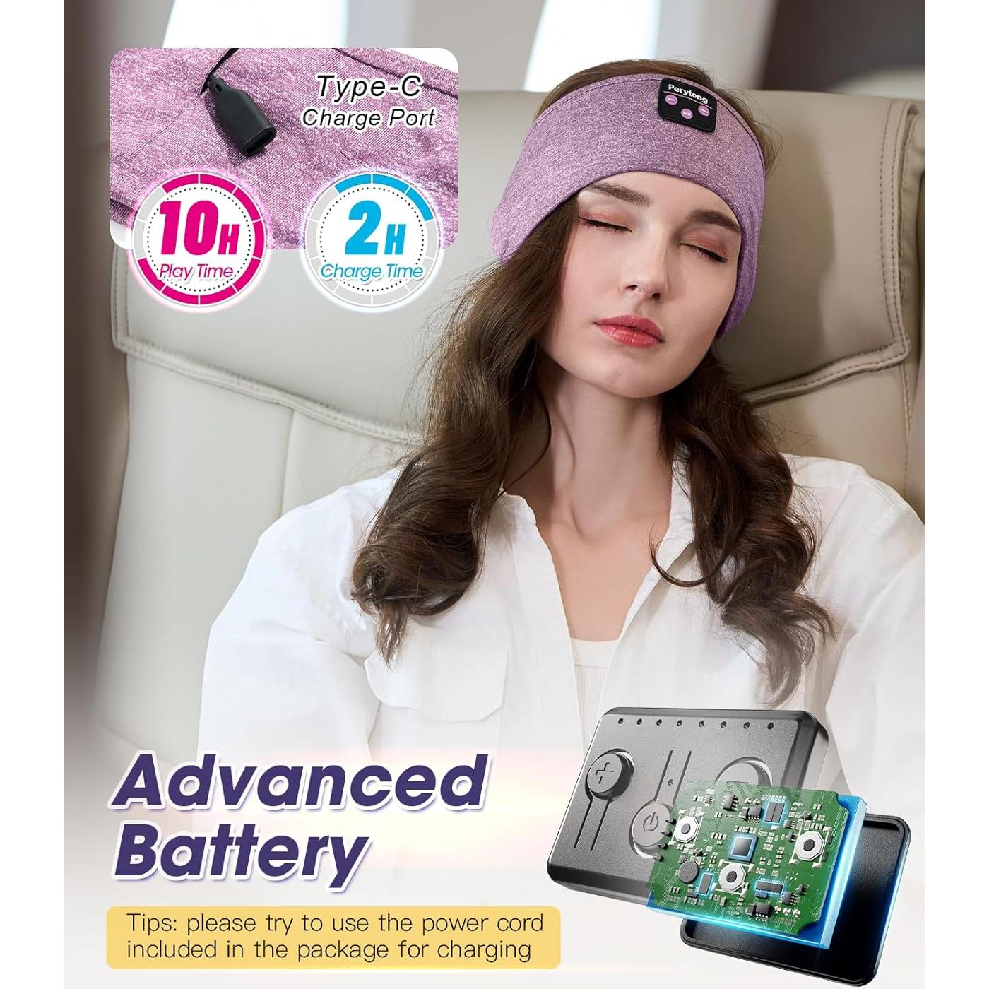 Perytong Bluetooth Headband with Wireless Sleeping Earbuds for Side Sleepers, Workout, Running, Insomnia, Travel, Yoga