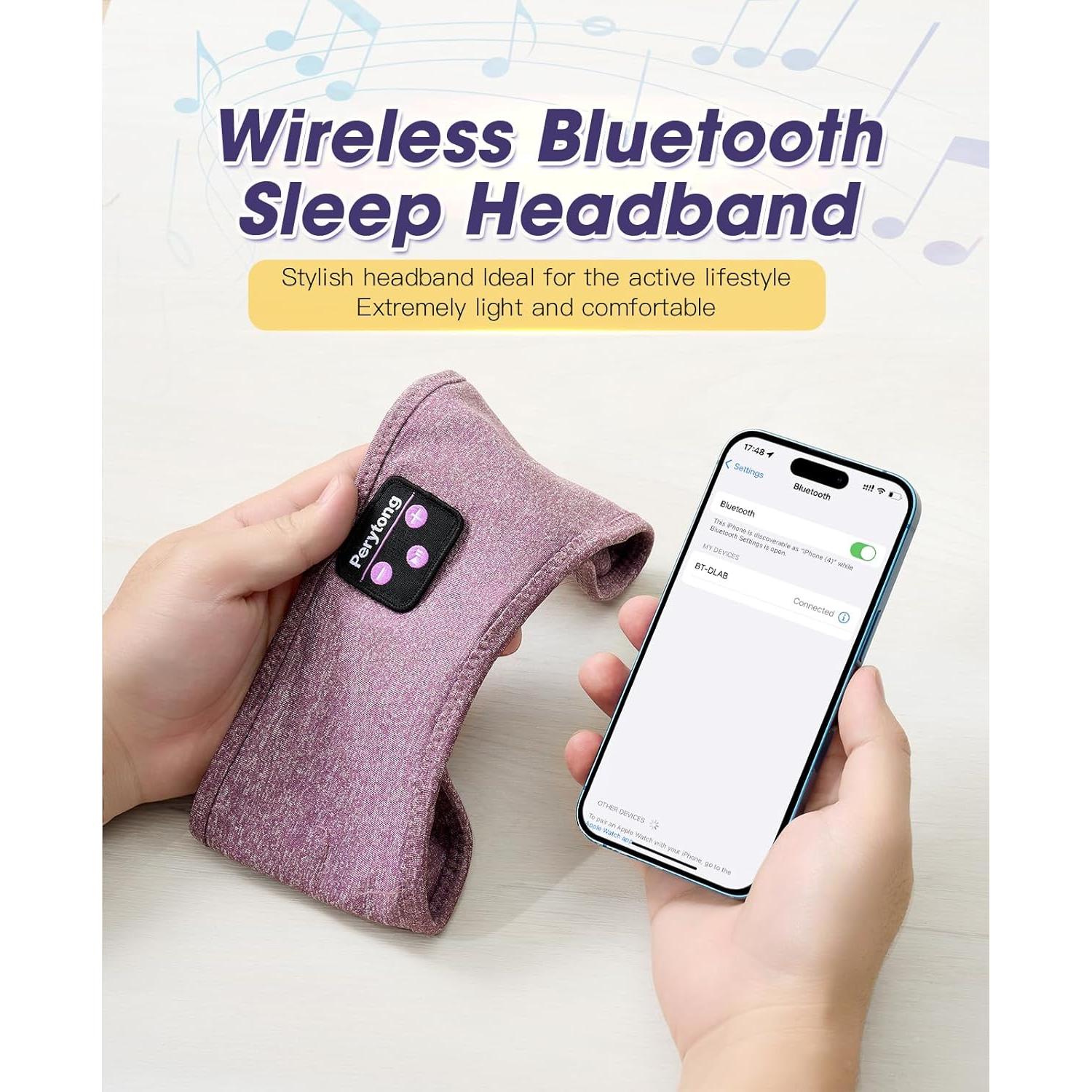 Perytong Bluetooth Headband with Wireless Sleeping Earbuds for Side Sleepers, Workout, Running, Insomnia, Travel, Yoga