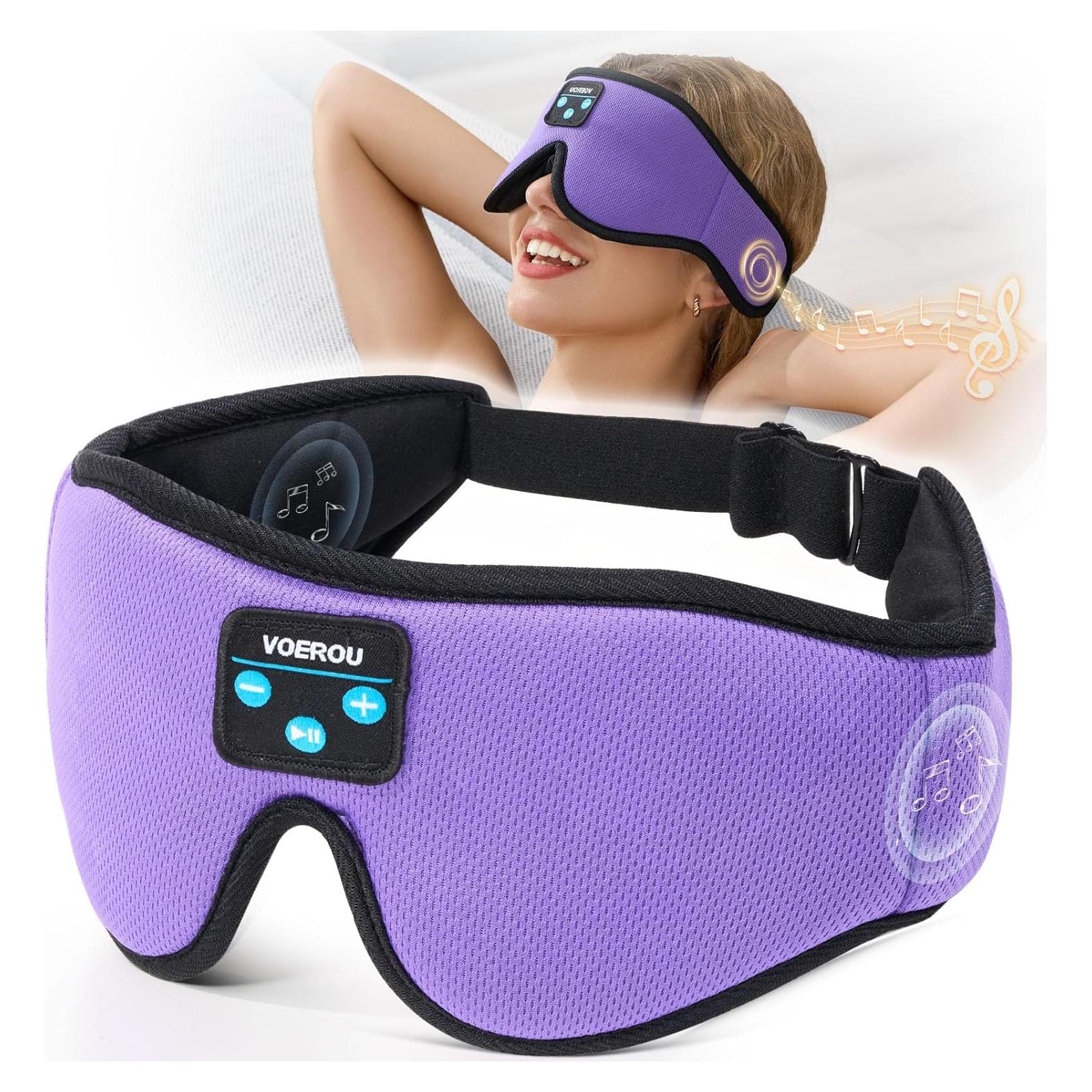 Voerou Sleep Headphones Bluetooth 5.4 Eye Mask, Sleep Mask with Bluetooth Headphones Wireless for Side Sleepers, Bulit-in Ultra-Thin Stereo Speakers Suitable for Sleep, Cool Gadgets for Men Women