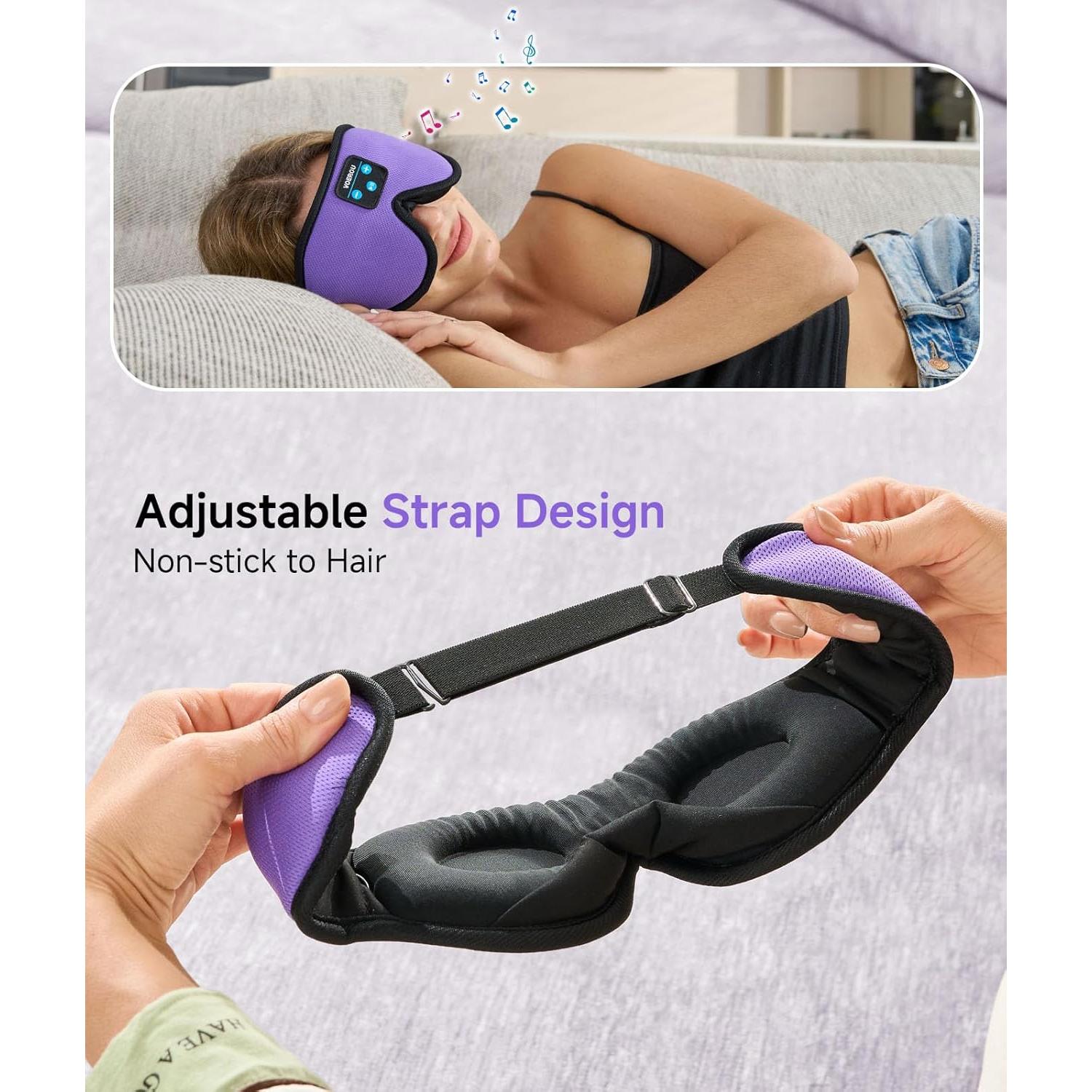 Voerou Sleep Headphones Bluetooth 5.4 Eye Mask, Sleep Mask with Bluetooth Headphones Wireless for Side Sleepers, Bulit-in Ultra-Thin Stereo Speakers Suitable for Sleep, Cool Gadgets for Men Women
