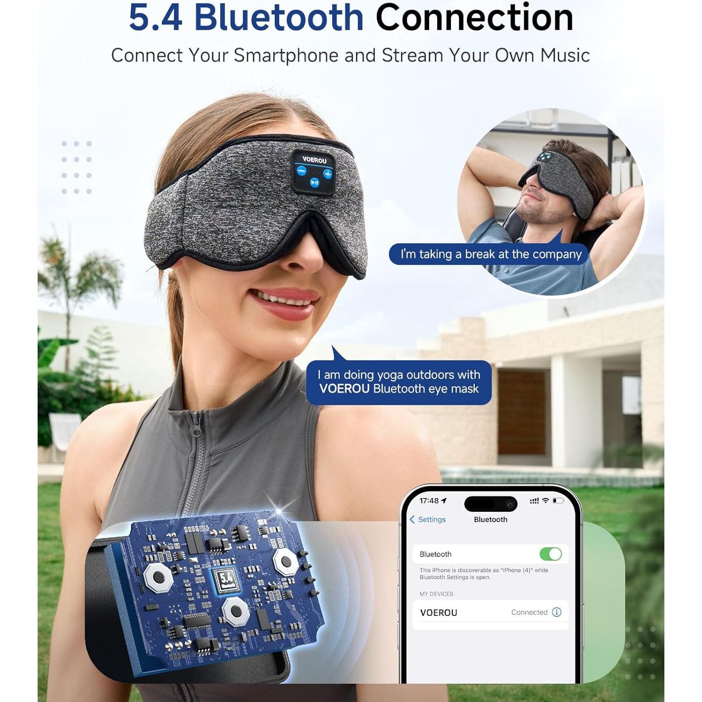 Máscara de Sueño Voerou con Auriculares Bluetooth 5.2