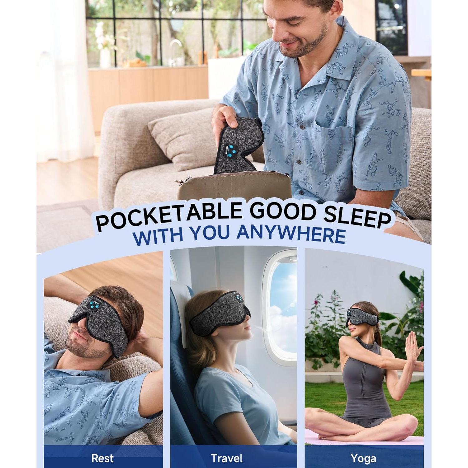 Máscara de Sueño Voerou con Auriculares Bluetooth 5.2