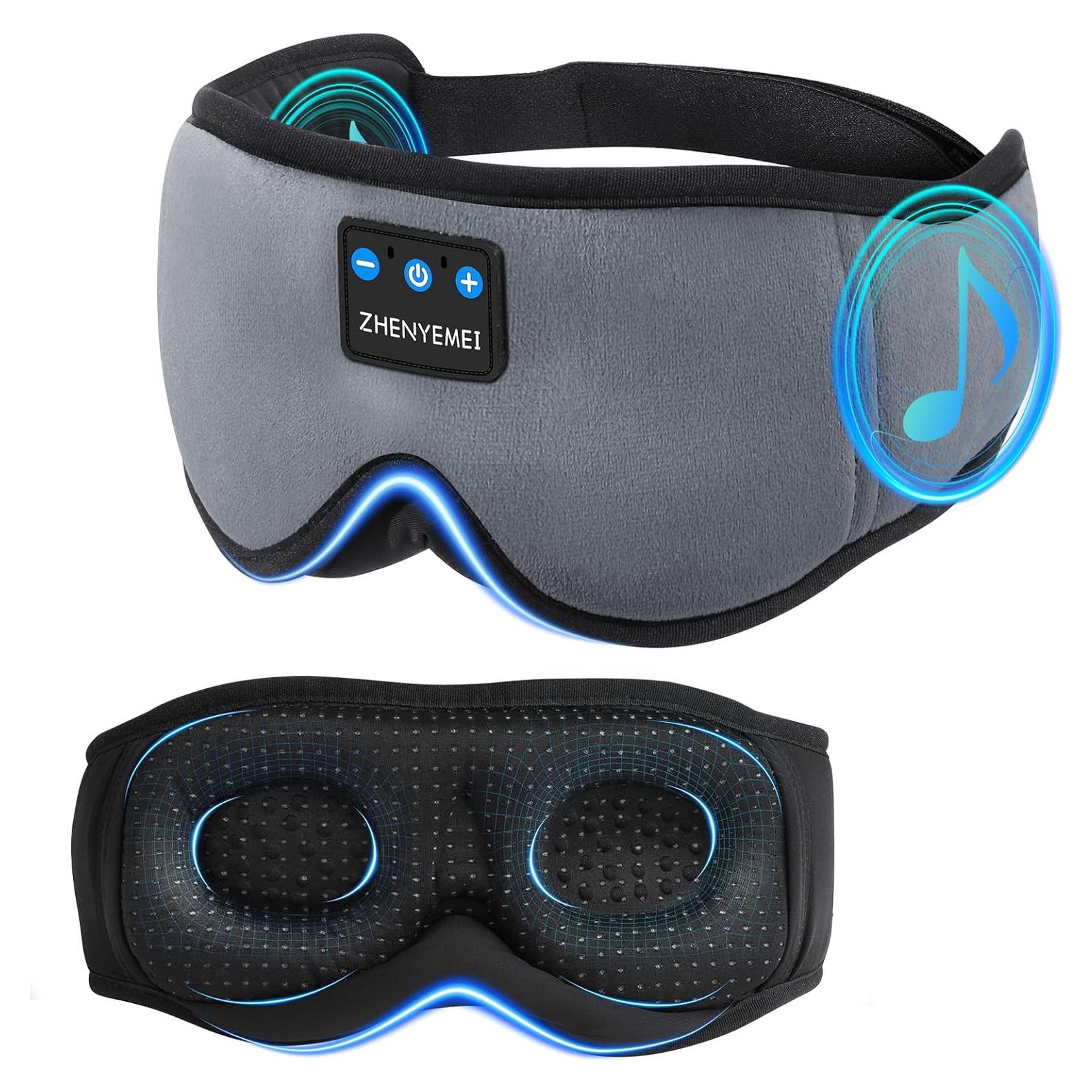 3D Sleep Mask with Bluetooth Headphones, Sleeping Headphones for Side Sleepers, Wireless Music Eye Mask with Ultra-Thin Stereo Speakers for Men, Women, Tech Gifts, Grey