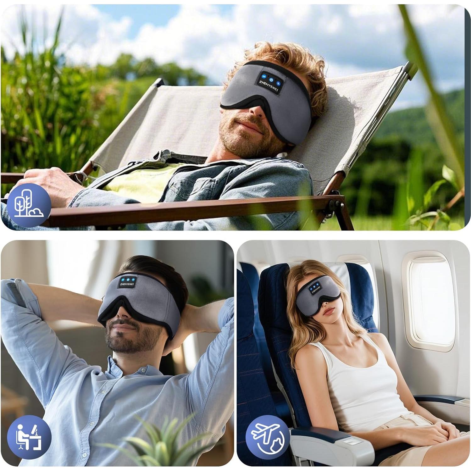 3D Sleep Mask with Bluetooth Headphones, Sleeping Headphones for Side Sleepers, Wireless Music Eye Mask with Ultra-Thin Stereo Speakers for Men, Women, Tech Gifts, Grey