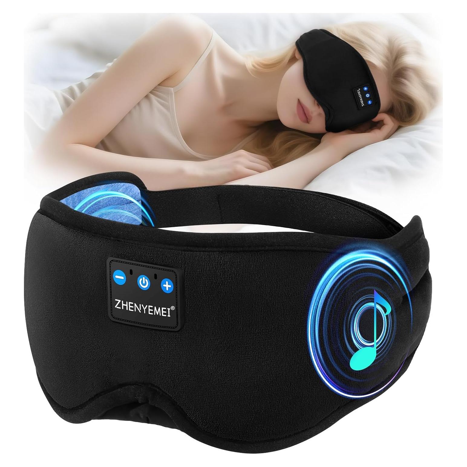 Deep Sleep Mask with Bluetooth 5.4 Headphones - Blackout Sleeping Mask Side Sleeper Eye Masks Earphone Rechargeable Headband Wiless Music Ear Muffs Portable Travel Essentials Gift for Women Men Mom