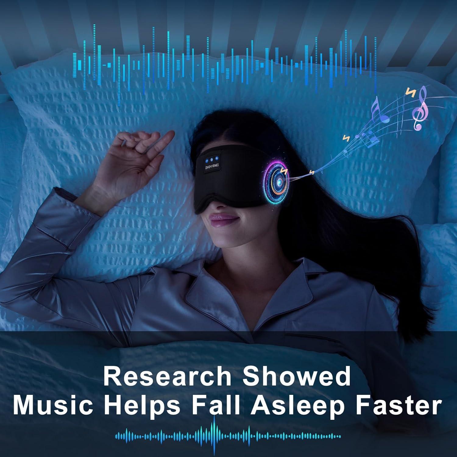 Deep Sleep Mask with Bluetooth 5.4 Headphones - Blackout Sleeping Mask Side Sleeper Eye Masks Earphone Rechargeable Headband Wiless Music Ear Muffs Portable Travel Essentials Gift for Women Men Mom