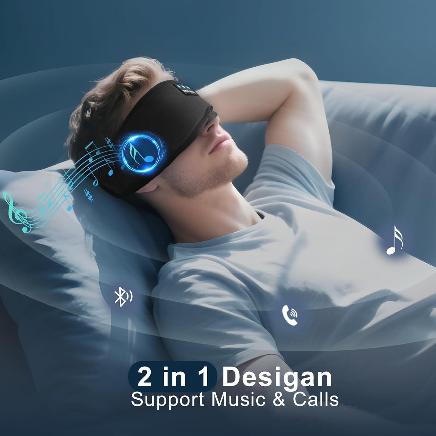 Deep Sleep Mask with Bluetooth 5.4 Headphones - Blackout Sleeping Mask Side Sleeper Eye Masks Earphone Rechargeable Headband Wiless Music Ear Muffs Portable Travel Essentials Gift for Women Men Mom