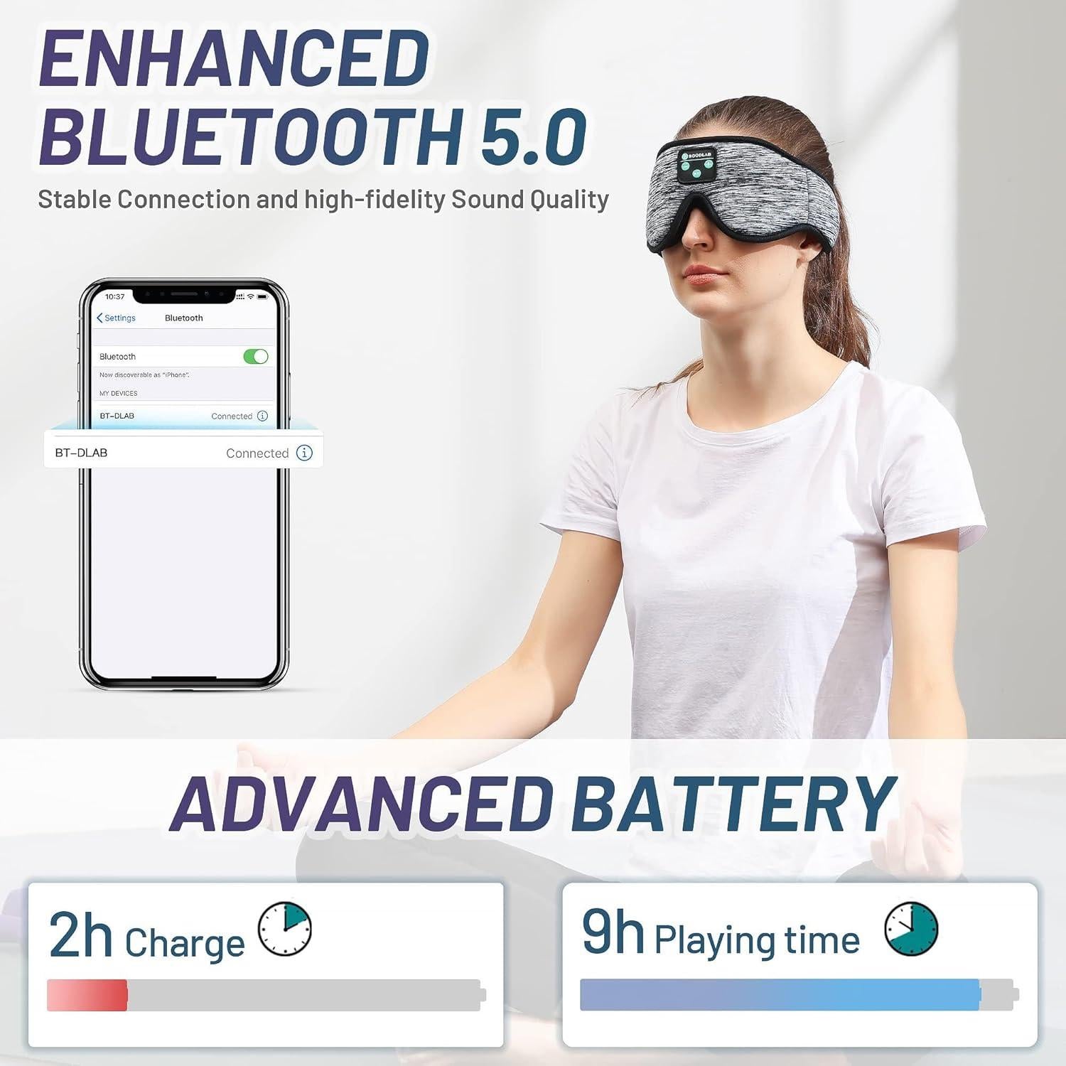 Máscara para dormir Bluetooth Boodlab con auriculares lavables
